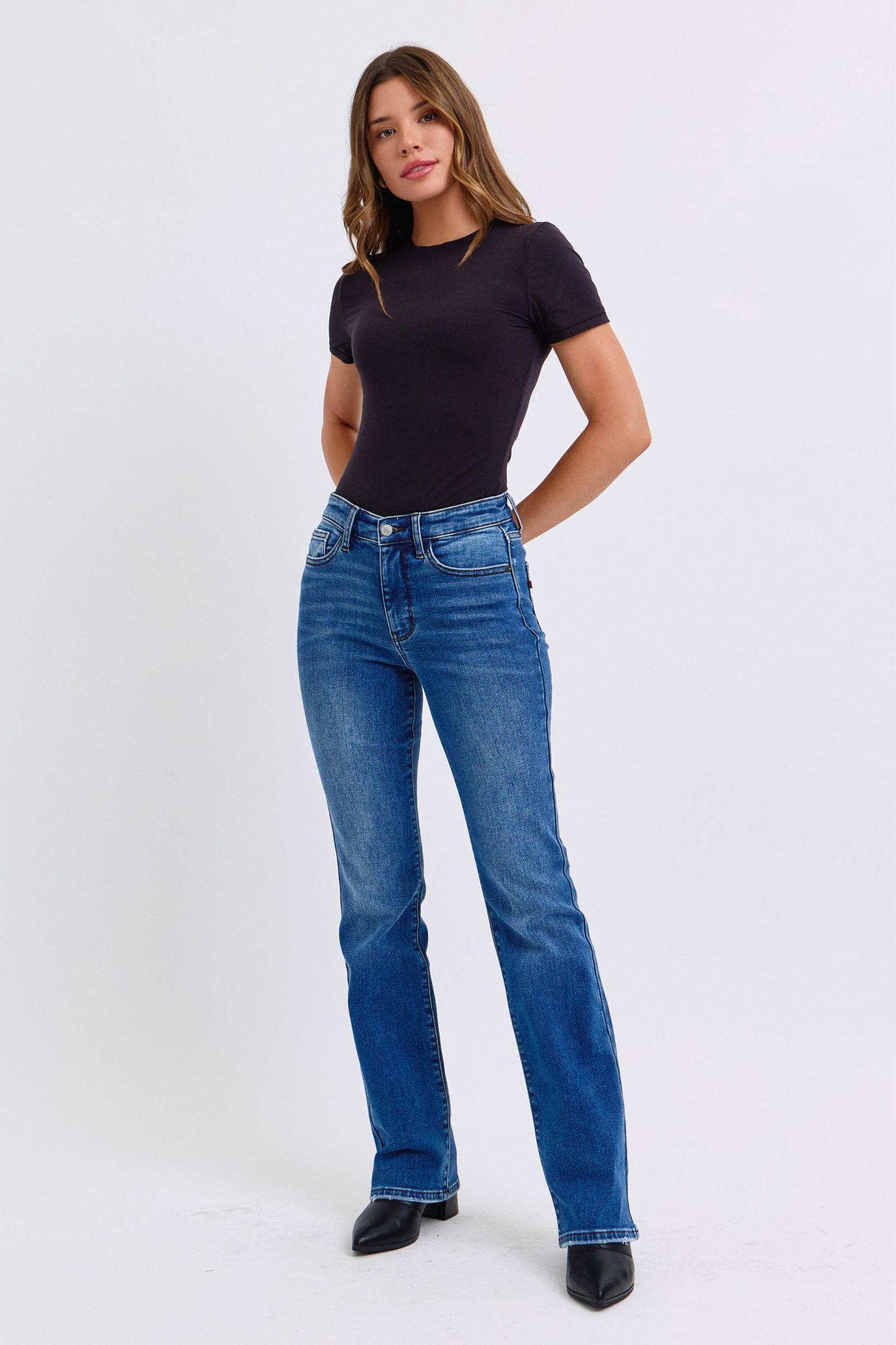 Blue Zone Planet | Judy Blue Full Size Run Mid-Rise Bootcut Jeans with Thermal Lining-BOTTOMS SIZES SMALL MEDIUM LARGE-[Adult]-[Female]-2022 Online Blue Zone Planet