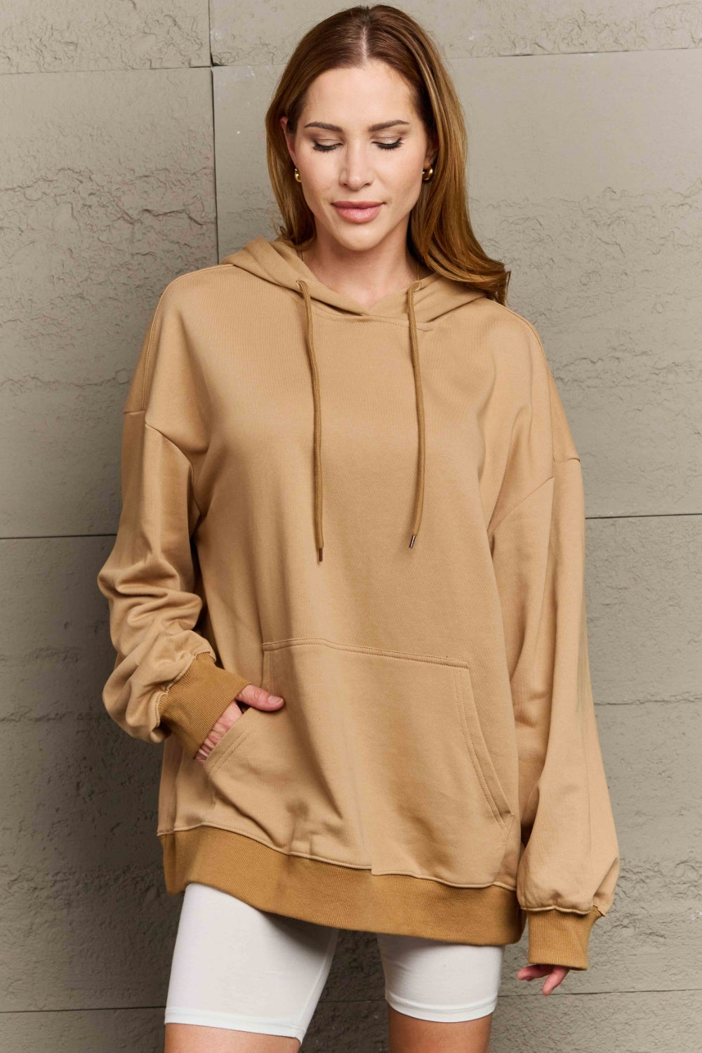 Full Size Drawstring Long Sleeve Hoodie-TOPS / DRESSES-[Adult]-[Female]-Camel-S-2022 Online Blue Zone Planet