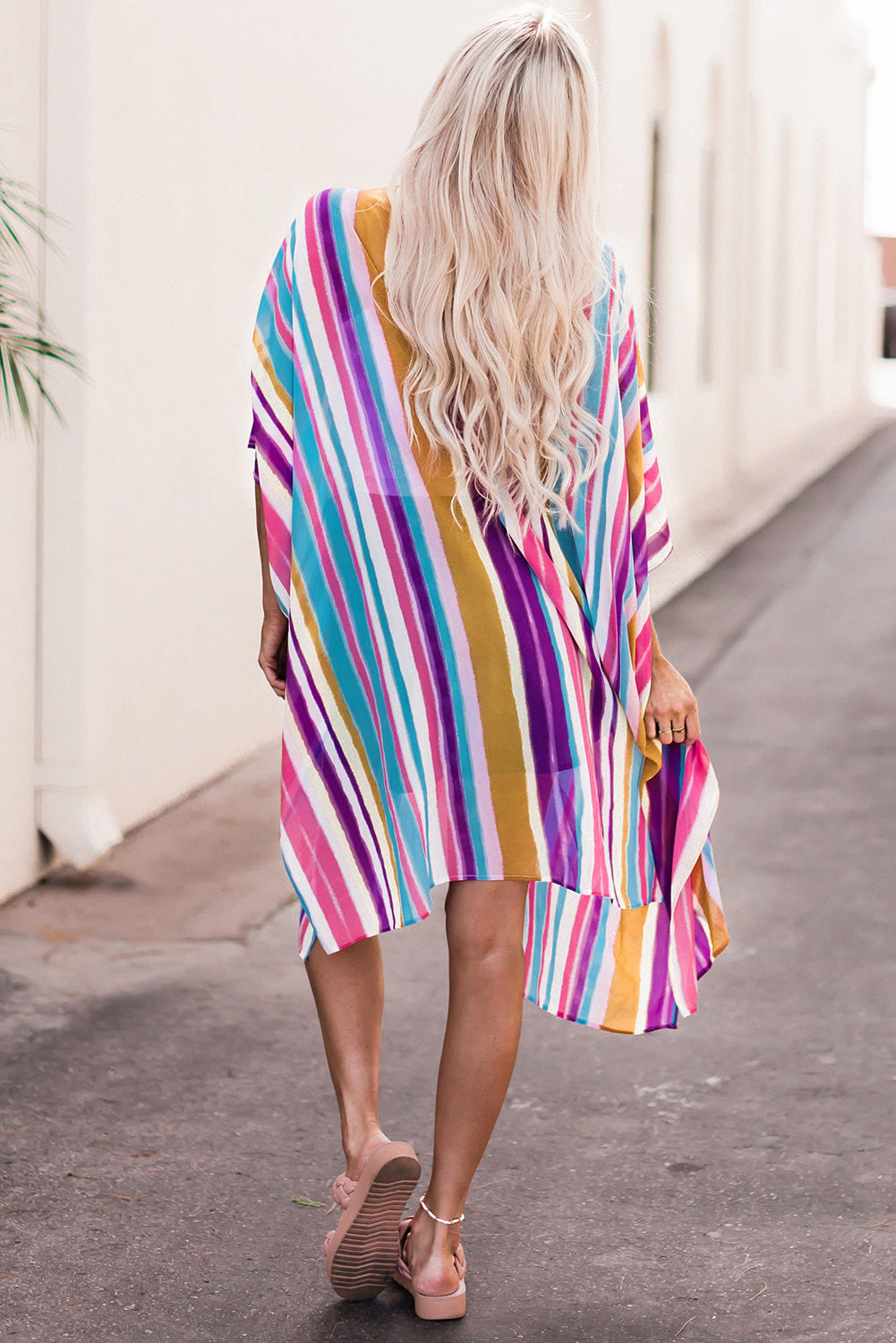 Striped Side Slit Open Front Cardigan-TOPS / DRESSES-[Adult]-[Female]-Multicolor-One Size-2022 Online Blue Zone Planet