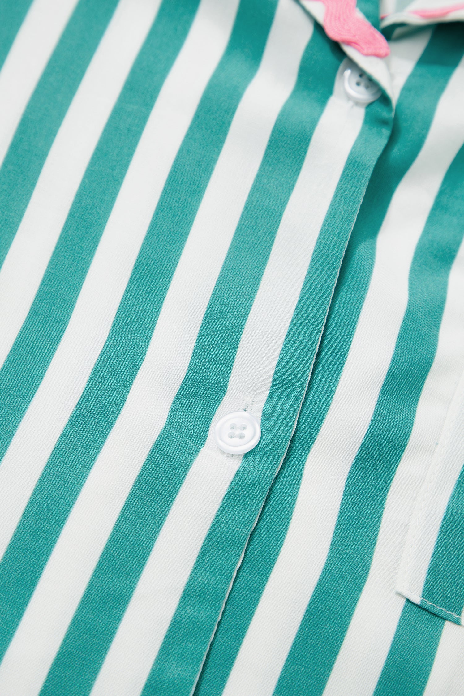 Green Stripe Contrast Ricrac Trim Long Sleeve Shirt Drawstring Ruffled Pajama Short Set-Loungewear & Sleepwear/Sleepwear-[Adult]-[Female]-2022 Online Blue Zone Planet