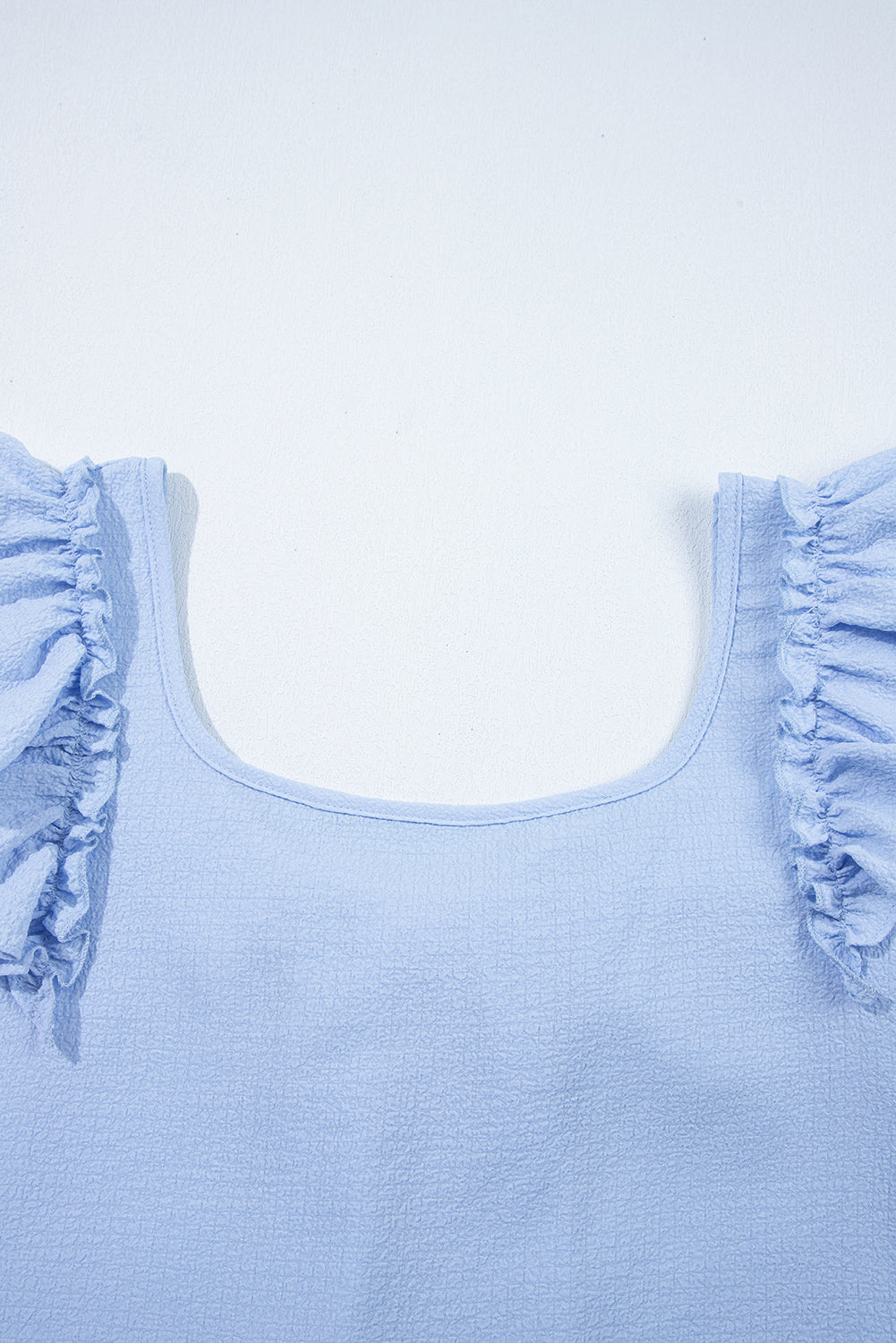 Beau Blue Textured Bow Knot Frilled Butterfly Sleeve Blouse-Tops/Blouses & Shirts-[Adult]-[Female]-2022 Online Blue Zone Planet