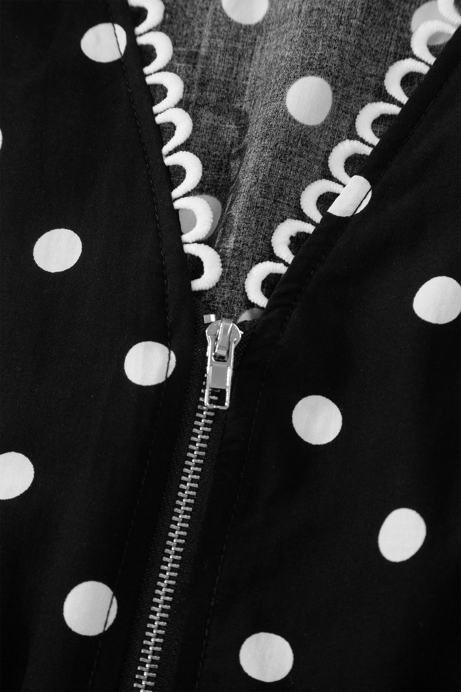 Black Polka Dot Print Contrast Trim V Neck Zip Up Sleeveless Dress-TOPS / DRESSES-[Adult]-[Female]-2022 Online Blue Zone Planet