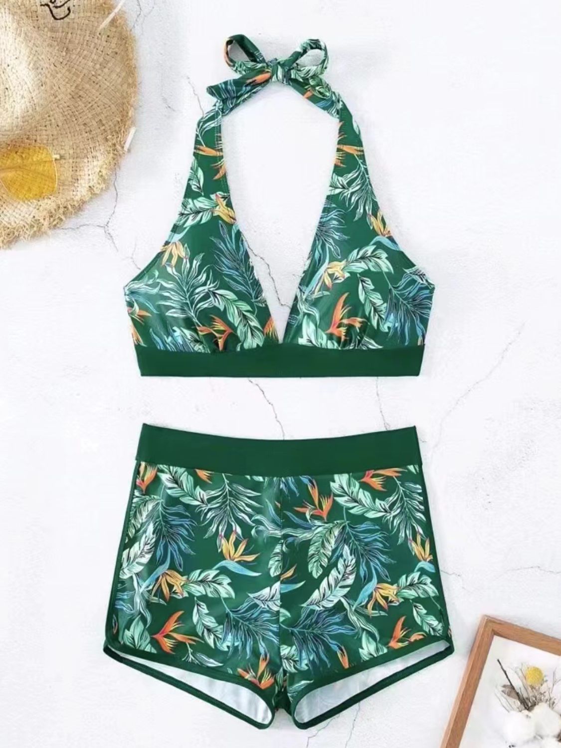 Blue Zone Planet | Printed Halter Neck Two-Piece Swim Set-TOPS / DRESSES-[Adult]-[Female]-2022 Online Blue Zone Planet