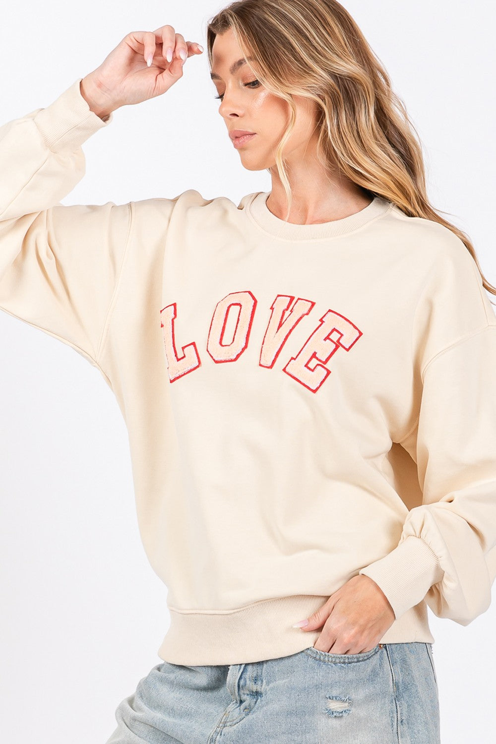 SAGE + FIG LOVE Path Applique Drop Shoulder Sweatshirt-TOPS / DRESSES-[Adult]-[Female]-2022 Online Blue Zone Planet