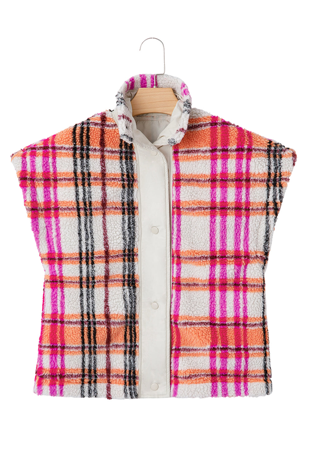 Rose Sherpa Plaid Jacket Vest-Outerwear/Vests-[Adult]-[Female]-2022 Online Blue Zone Planet