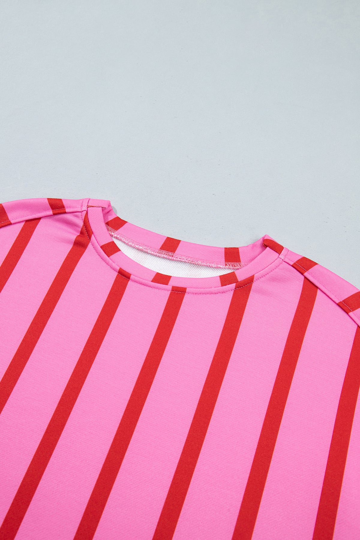 Pink Stripe Dropped Shoulder Round Neck Casual Sweatshirt-Tops/Sweatshirts & Hoodies-[Adult]-[Female]-2022 Online Blue Zone Planet