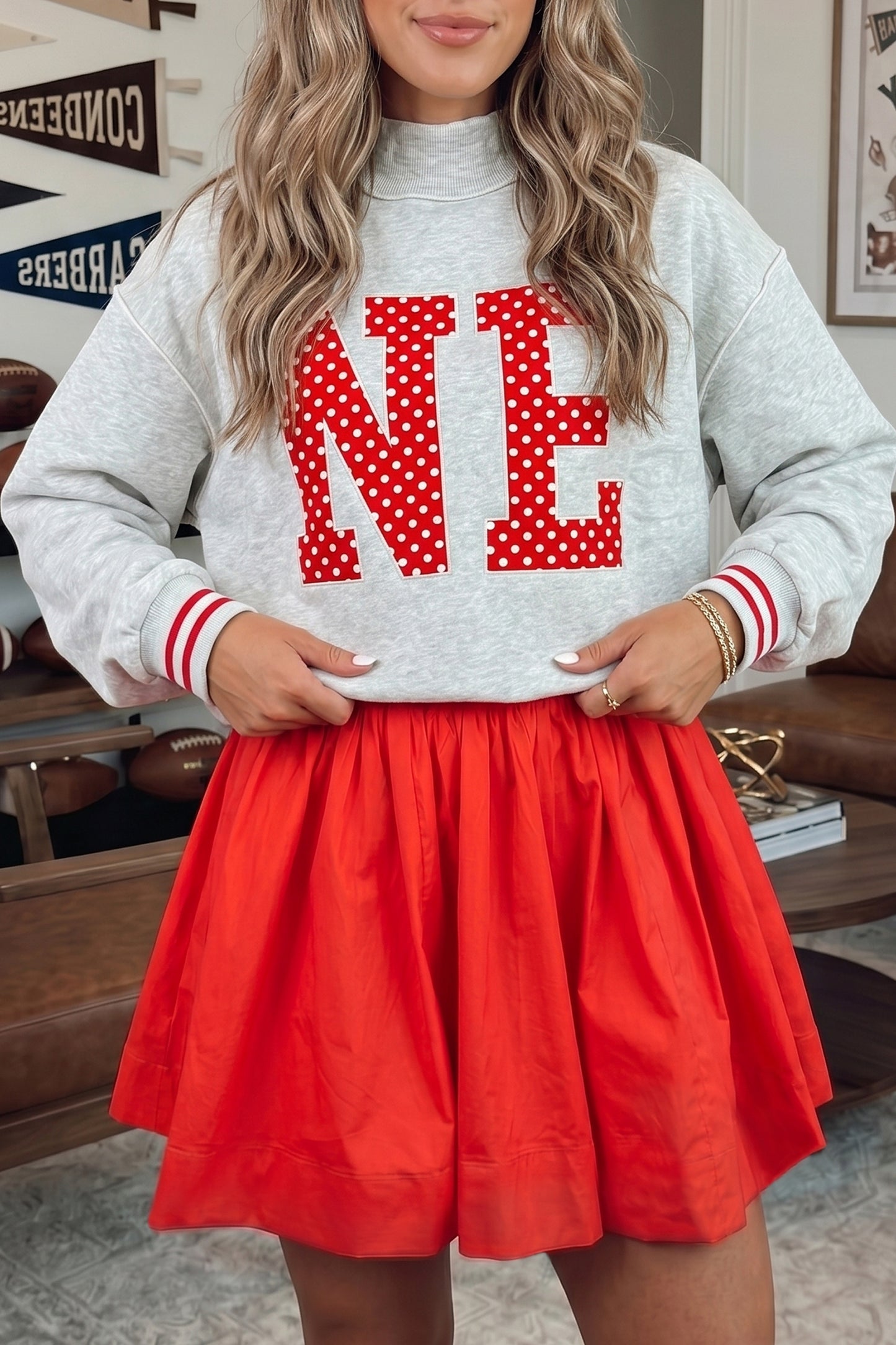 Fiery Red U Neck Long Sleeve Fit and Flare Short Dress-Dresses/Mini Dresses-[Adult]-[Female]-2022 Online Blue Zone Planet