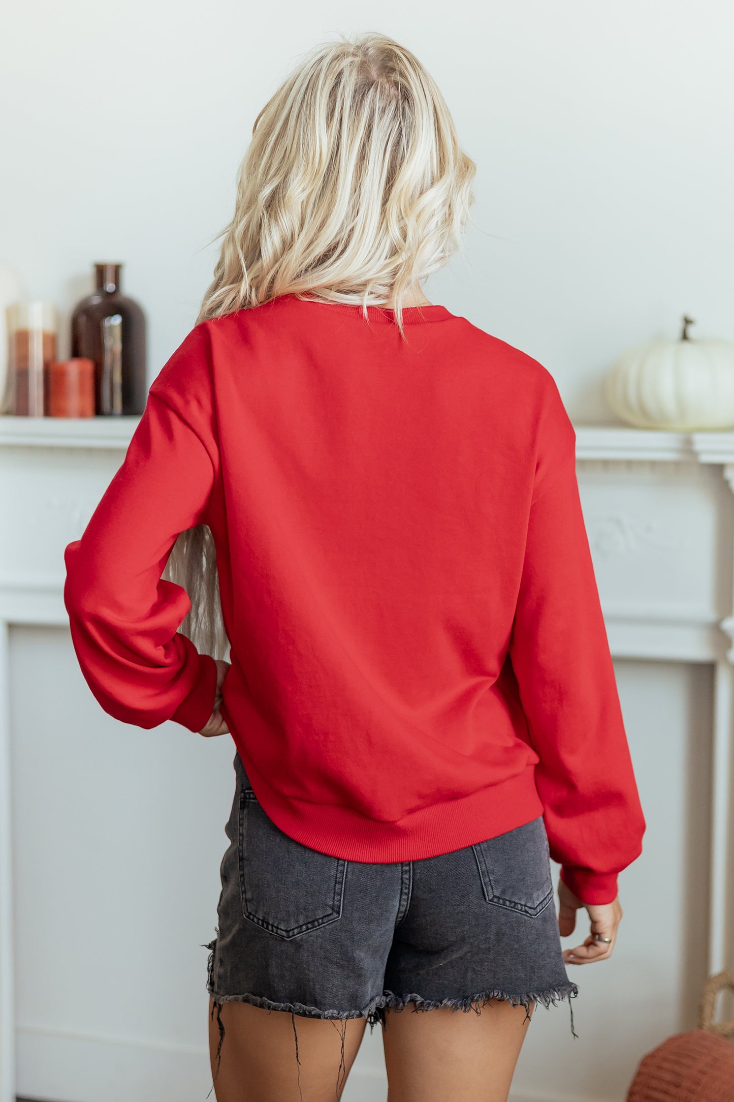 Racing Red Gingham Patch Embroidered Rugby Game Day Stars Sweatshirt-Tops/Sweatshirts & Hoodies-[Adult]-[Female]-2022 Online Blue Zone Planet