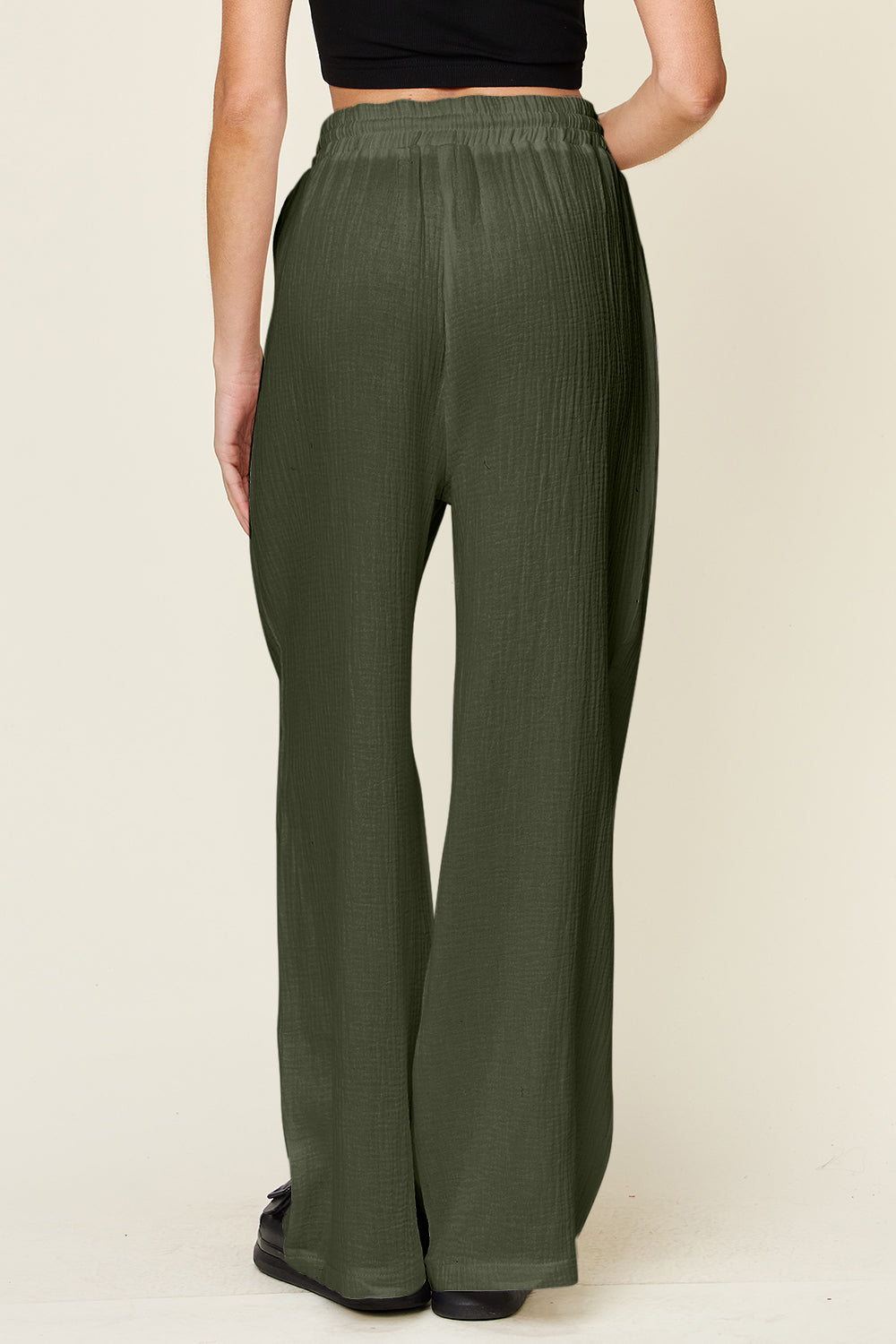 Double Take Full Size Texture Drawstring Wide Leg Pants-BOTTOMS SIZES SMALL MEDIUM LARGE-[Adult]-[Female]-2022 Online Blue Zone Planet