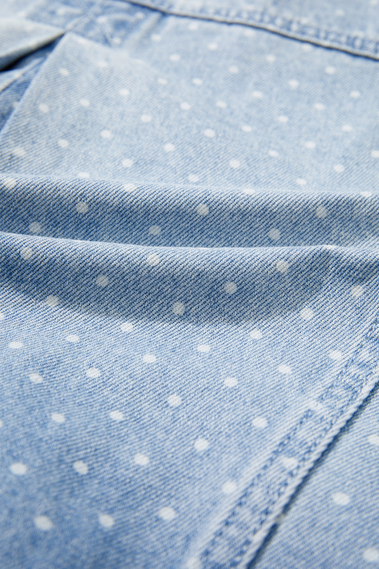 Sky Blue Polka Dot Long Sleeve Collar Pocket Casual Shift Silhouette Denim Jacket-Outerwear/Denim jackets-[Adult]-[Female]-2022 Online Blue Zone Planet