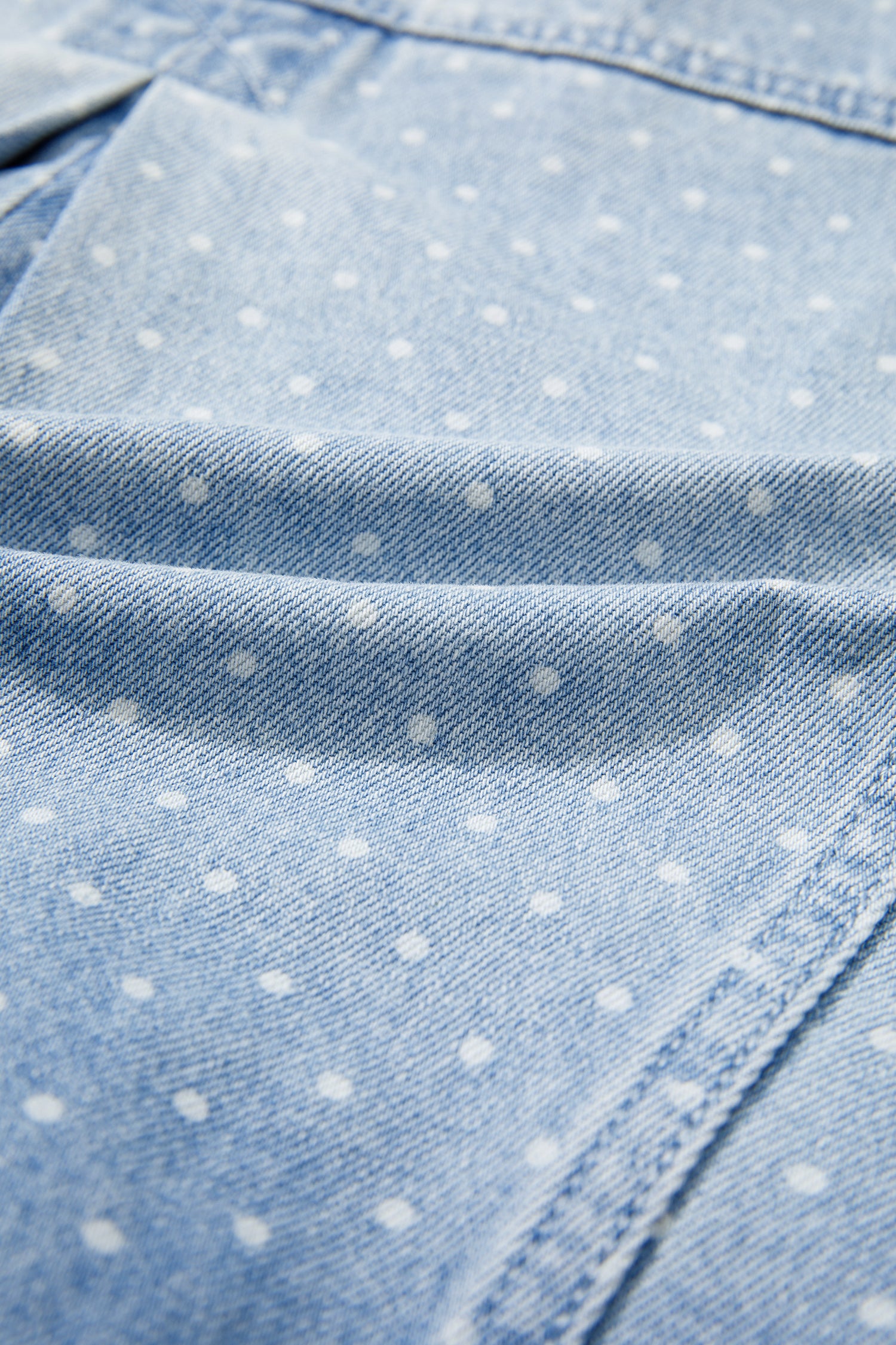 Sky Blue Polka Dot Long Sleeve Collar Pocket Casual Shift Silhouette Denim Jacket-Outerwear/Denim jackets-[Adult]-[Female]-2022 Online Blue Zone Planet
