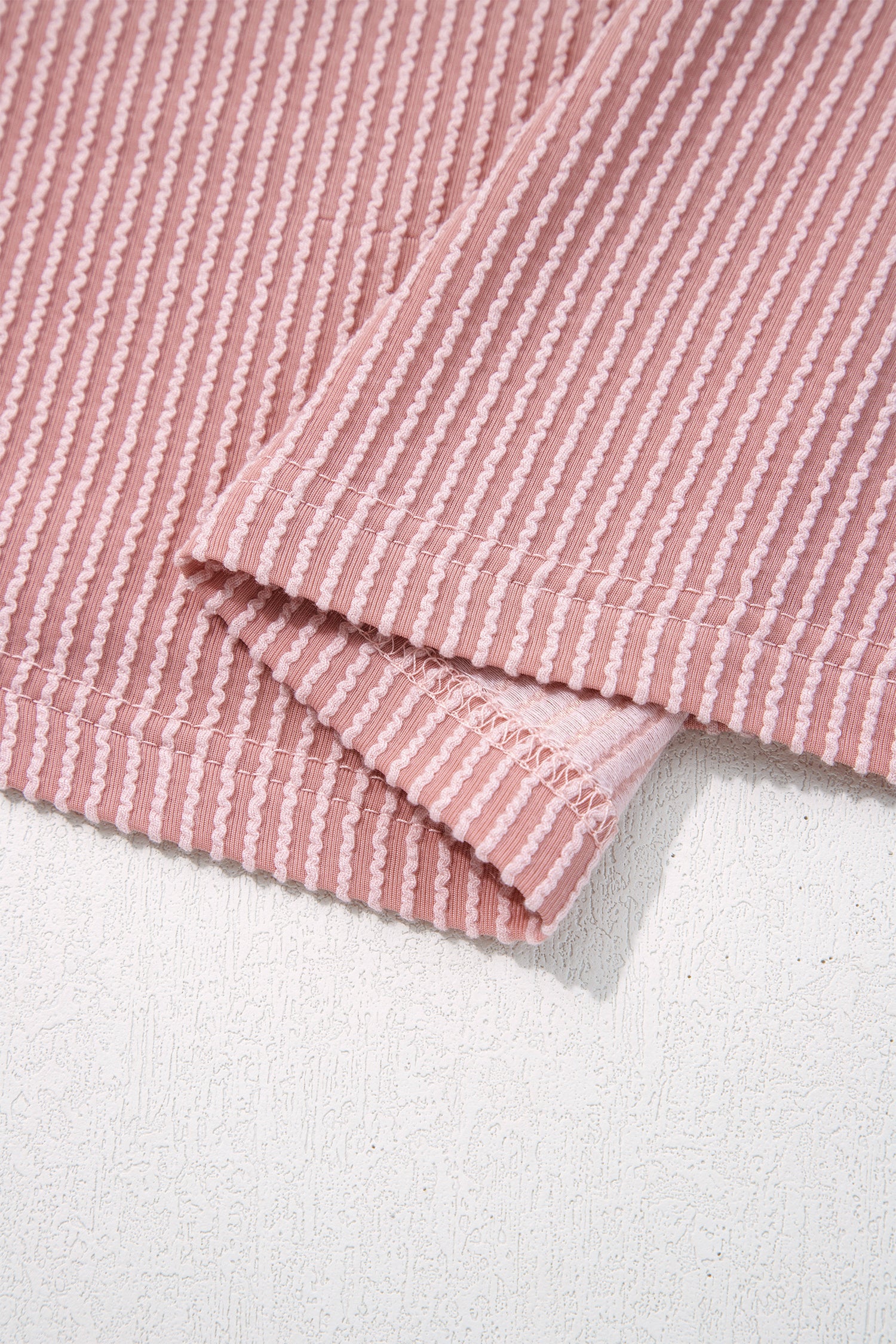 Fushia Plus Size Contrast Frilled Neckline Ruffled Short Sleeve Ribbed Textured Blouse-Plus Size/Plus Size Tops/Plus Size Blouses & Shirts-[Adult]-[Female]-2022 Online Blue Zone Planet