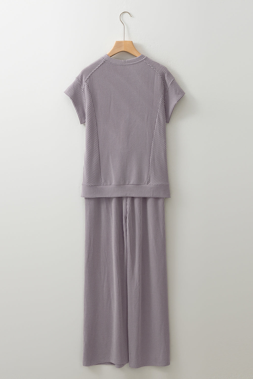 Blue Zone Planet | Wild Wind Solid Corded Knit Short Sleeve T Shirt And Wide Leg Pants Set-Two Piece Sets/Pant Sets-[Adult]-[Female]-2022 Online Blue Zone Planet