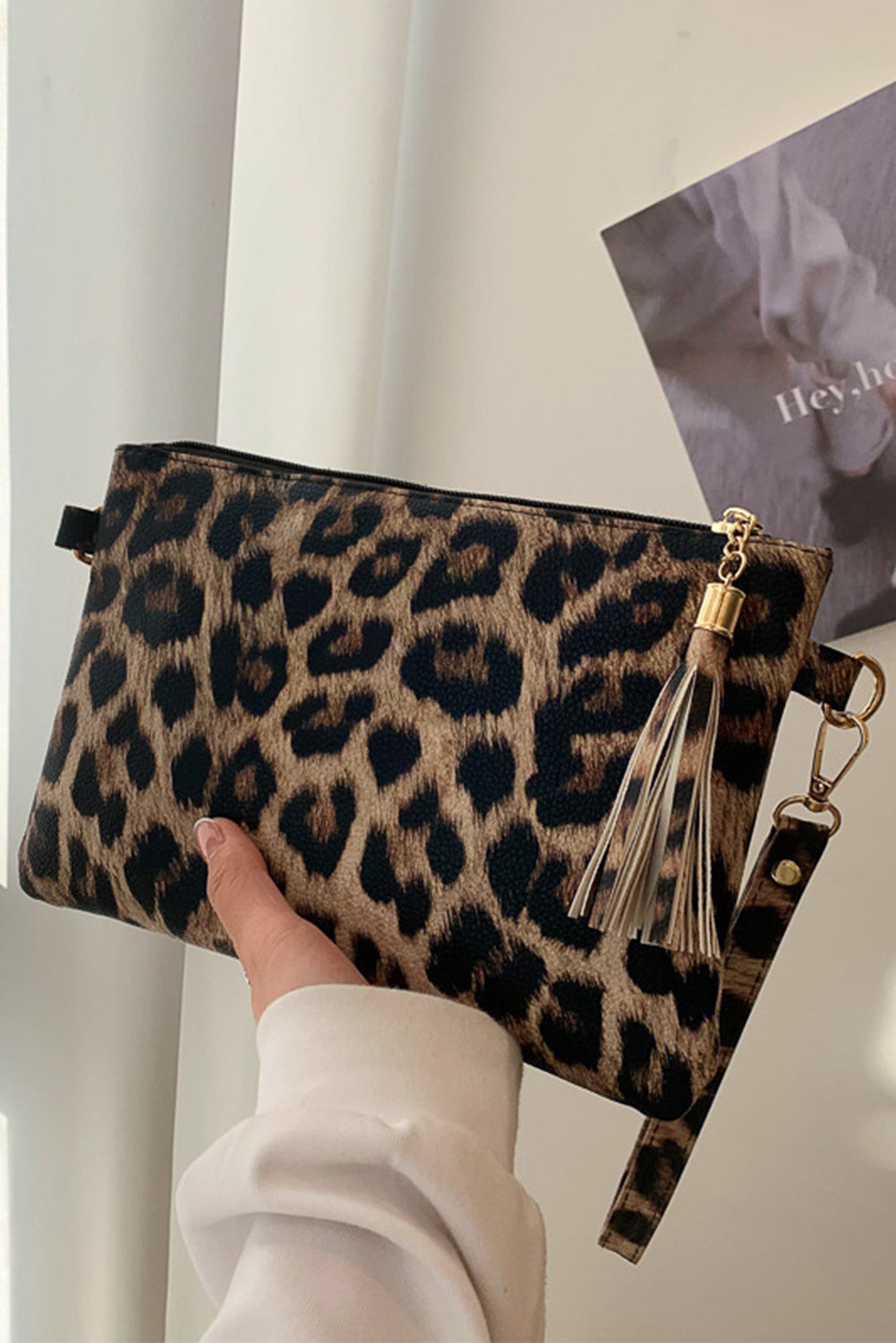 Chestnut Leopard Print Wrist Strap Zipped Wallet-Clutches & Evening Bags-[Adult]-[Female]-Chestnut-ONE SIZE-2022 Online Blue Zone Planet