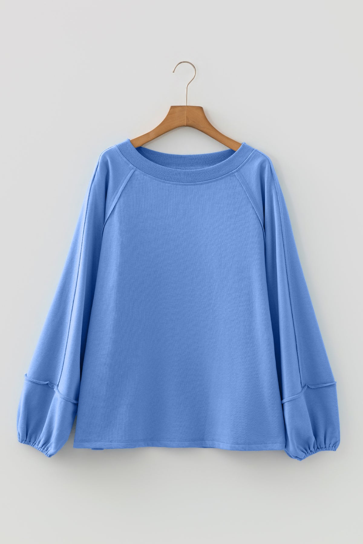 Beau Blue Solid Color Raw Seam Patchwork Baggy Sweatshirt-Tops/Sweatshirts & Hoodies-[Adult]-[Female]-2022 Online Blue Zone Planet