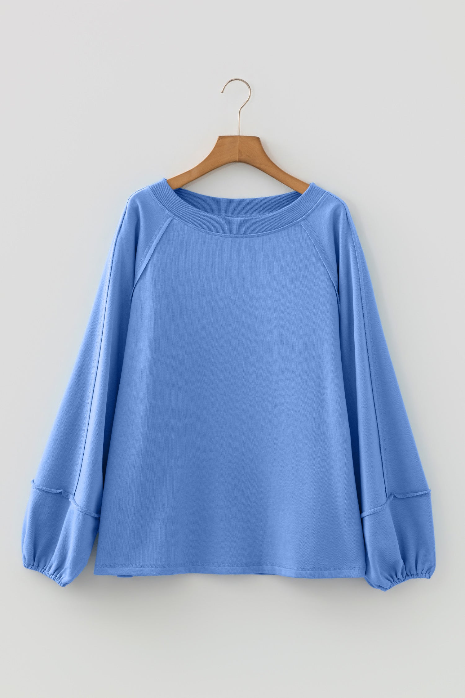 Beau Blue Solid Color Raw Seam Patchwork Baggy Sweatshirt-Tops/Sweatshirts & Hoodies-[Adult]-[Female]-2022 Online Blue Zone Planet