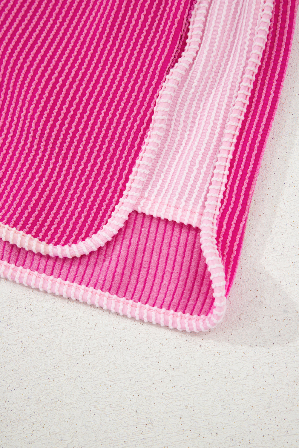 Rose Red 3D Spiral Ribbed Texture 2 Tones Patchwork Short Set-Two Piece Sets/Short Sets-[Adult]-[Female]-2022 Online Blue Zone Planet