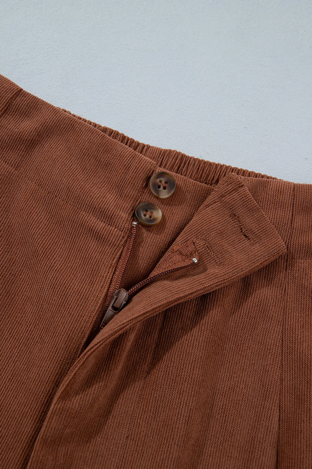 Coffee Elastic Waist Straight Leg Ankle Length Corduroy Pants-Bottoms/Pants & Culotte-[Adult]-[Female]-2022 Online Blue Zone Planet