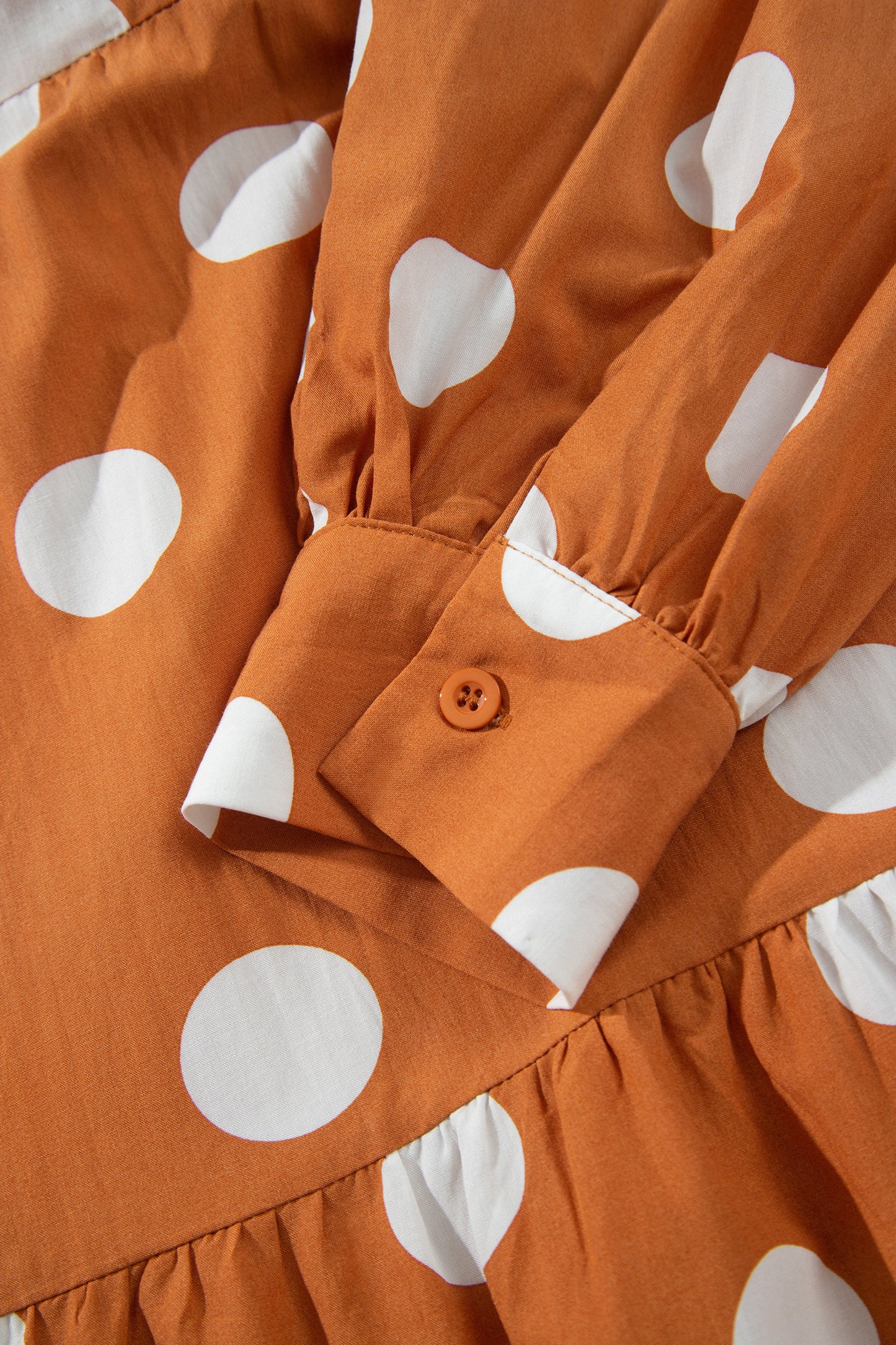 Brown Polka Dot Long Sleeve Tie Waist Casual Shift Mini Dress