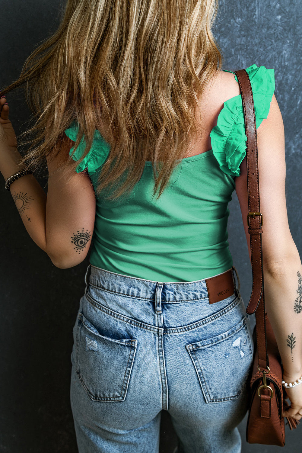 Mint Green Ruffled Wide Straps Slim Tank Top-Tops/Tank Tops-[Adult]-[Female]-2022 Online Blue Zone Planet