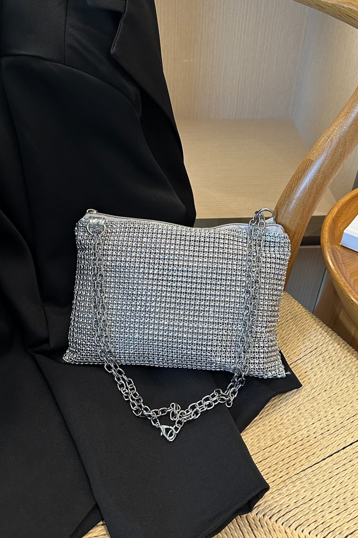 Rhinestone Polyester Chain Crossbody Bag-HANDBAGS-[Adult]-[Female]-2022 Online Blue Zone Planet