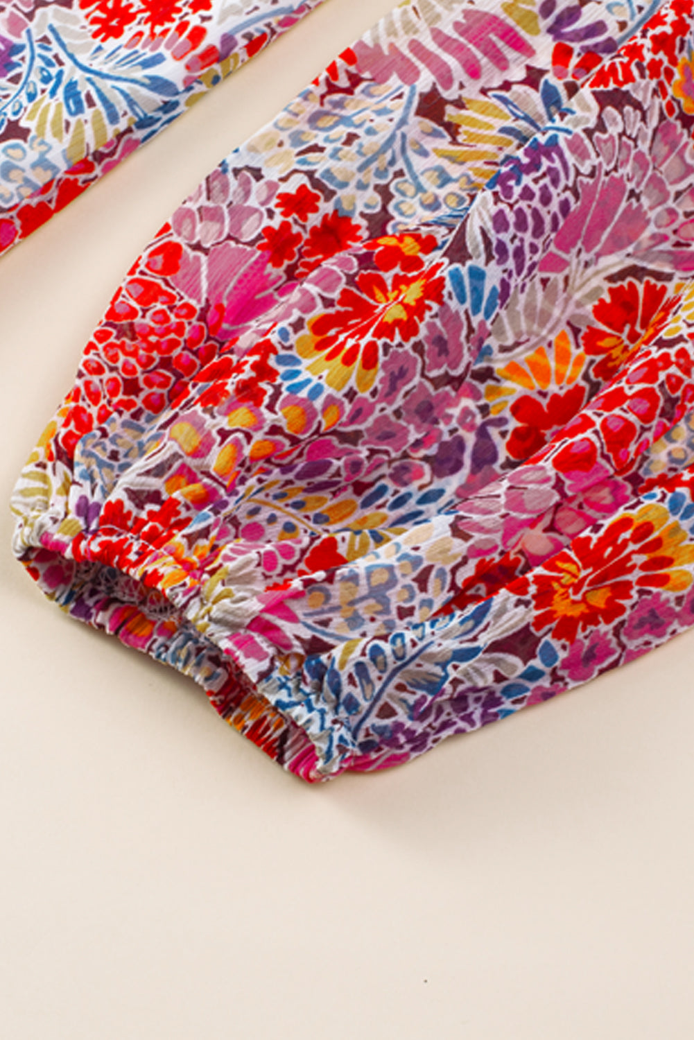Fiery Red White Floral Print V Neck Long Puff Sleeve Top-Tops/Blouses & Shirts-[Adult]-[Female]-2022 Online Blue Zone Planet
