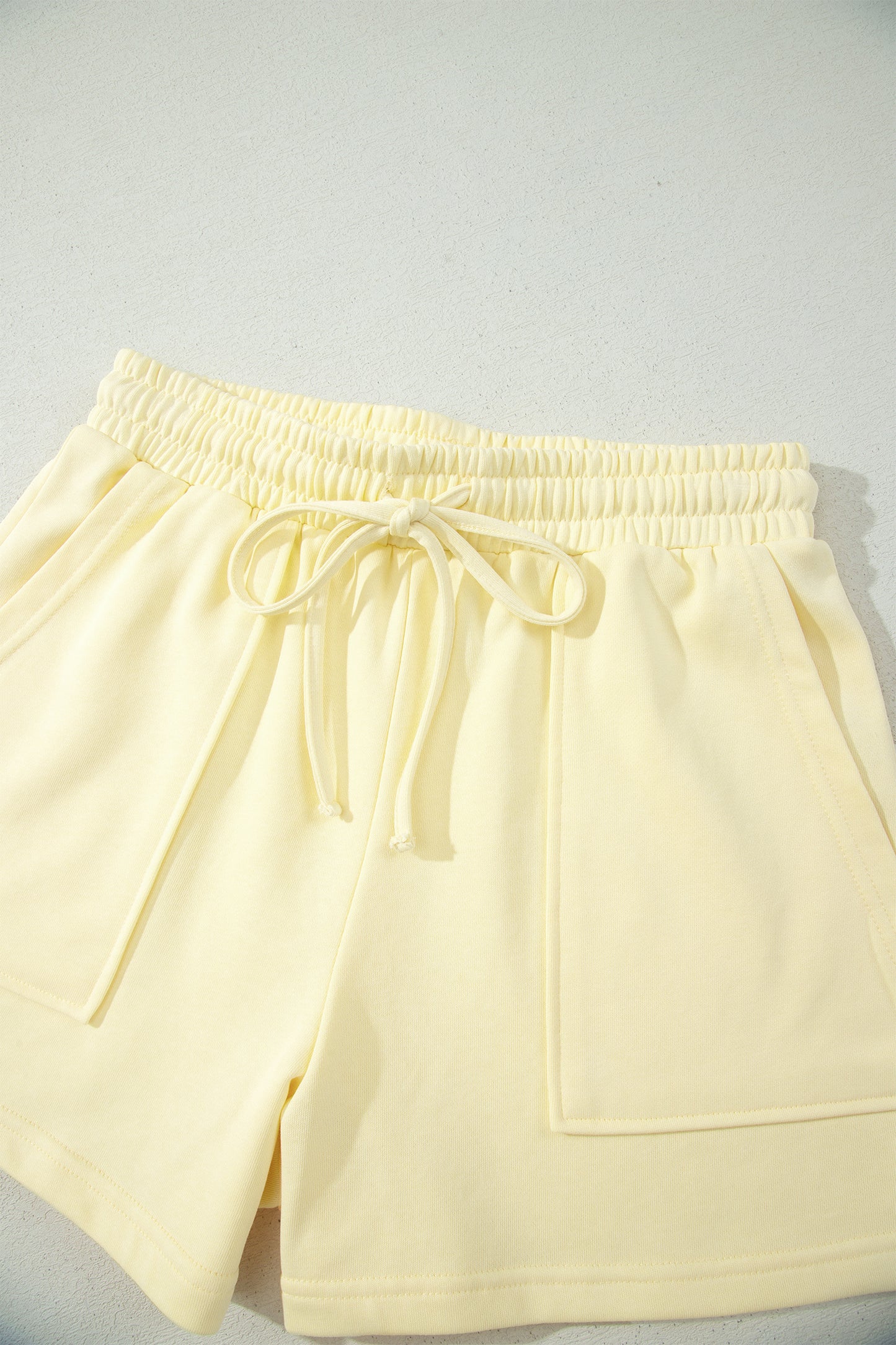 Yellow Cream Solid Color Tee Drawstring Shorts Comfy 2pcs Set-Two Piece Sets/Short Sets-[Adult]-[Female]-2022 Online Blue Zone Planet