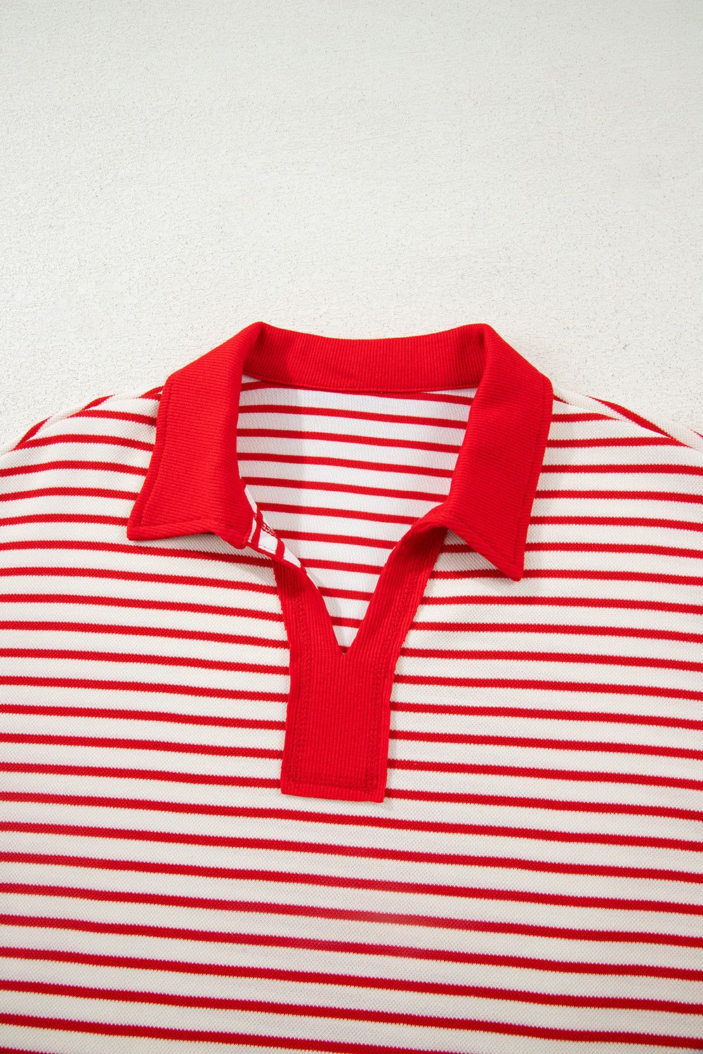 Red Stripe Collared V Neck Drop Shoulder Pullover And Skort 2pcs Outfit-Two Piece Sets/Two Piece Dresses-[Adult]-[Female]-2022 Online Blue Zone Planet