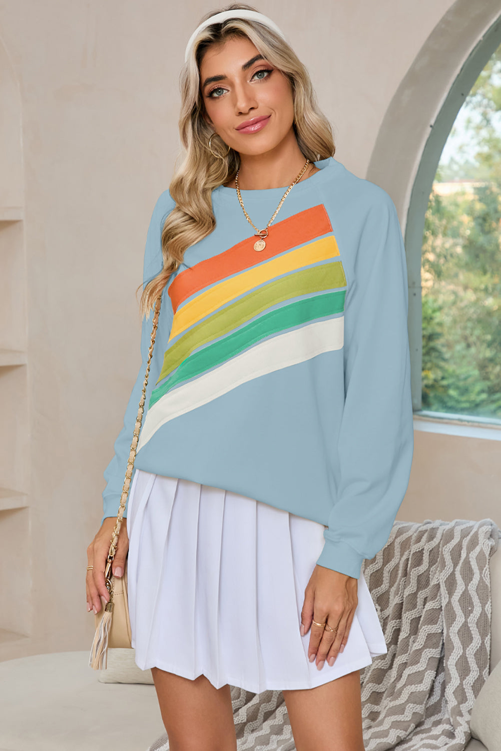 Blue Zone Planet |  Black Rainbow Colorblock Pullover Sweatshirt