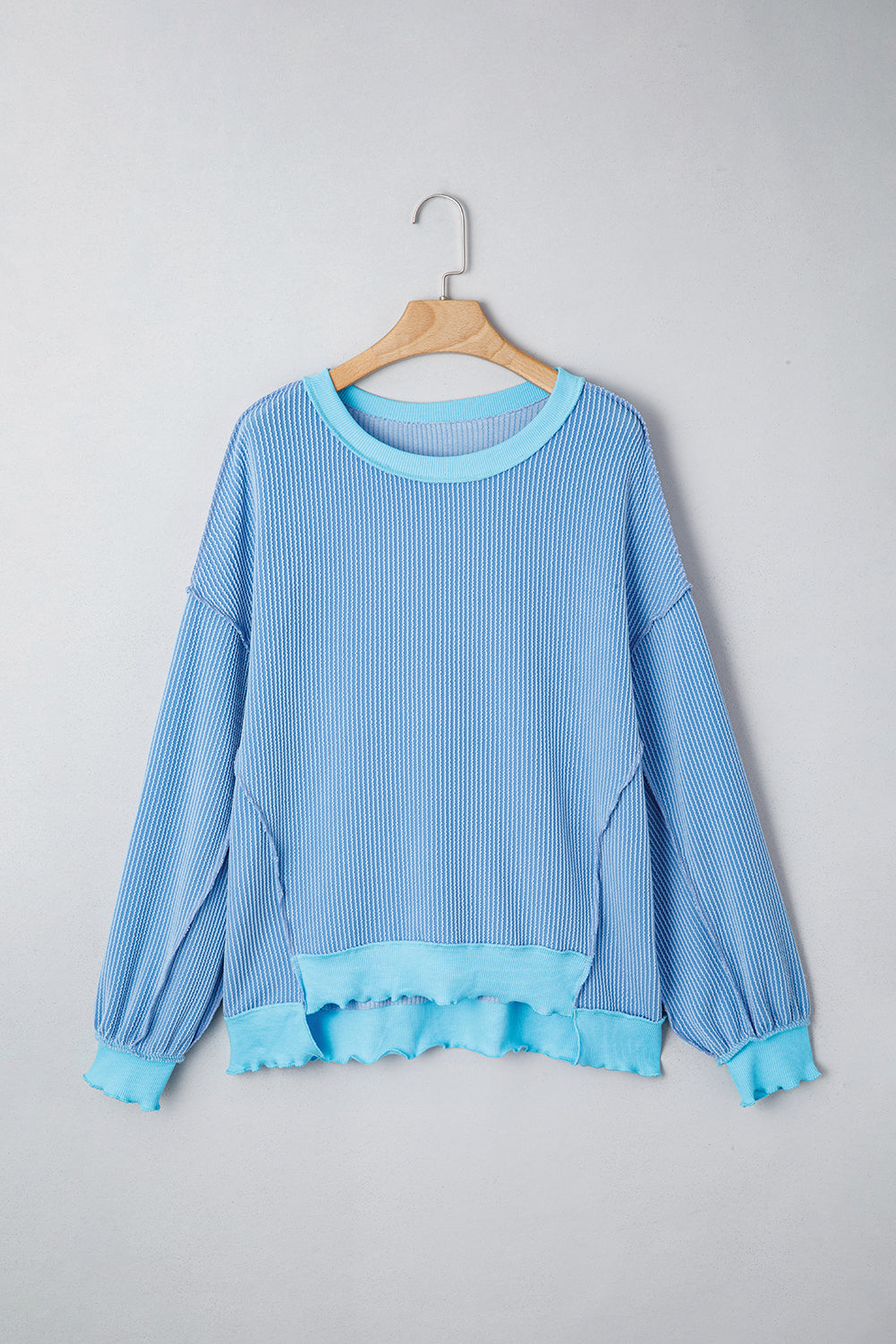 Bright Green Twisted Rib Uneven Hem Drop Shoulder Loose Knit Top-Tops/Long Sleeve Tops-[Adult]-[Female]-2022 Online Blue Zone Planet