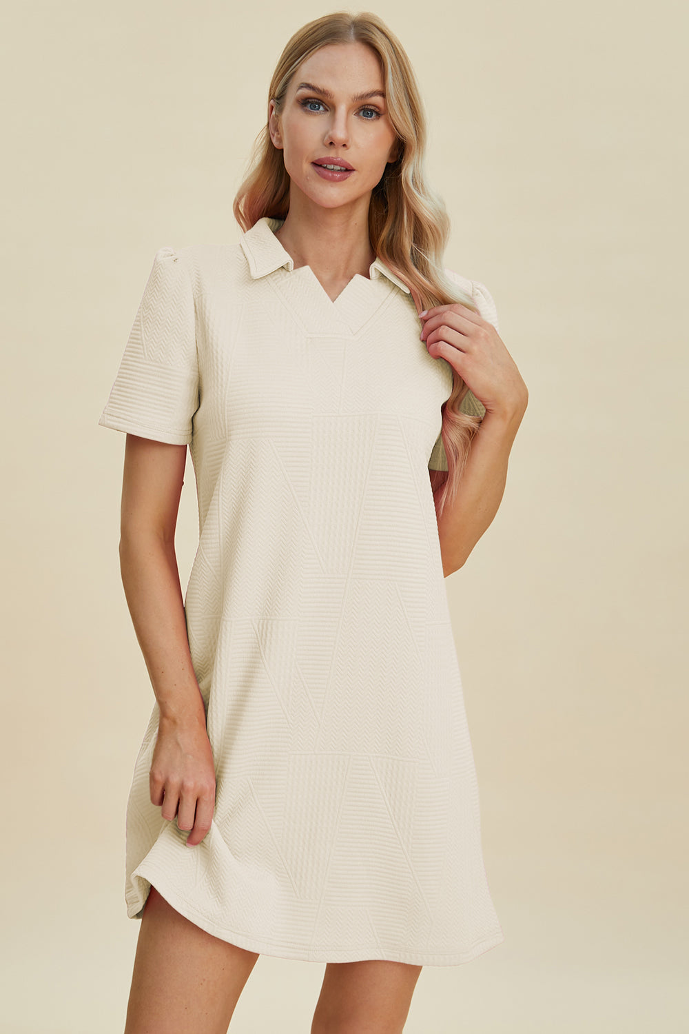 Double Take Full Size Texture Short Sleeve Dress-TOPS / DRESSES-[Adult]-[Female]-2022 Online Blue Zone Planet