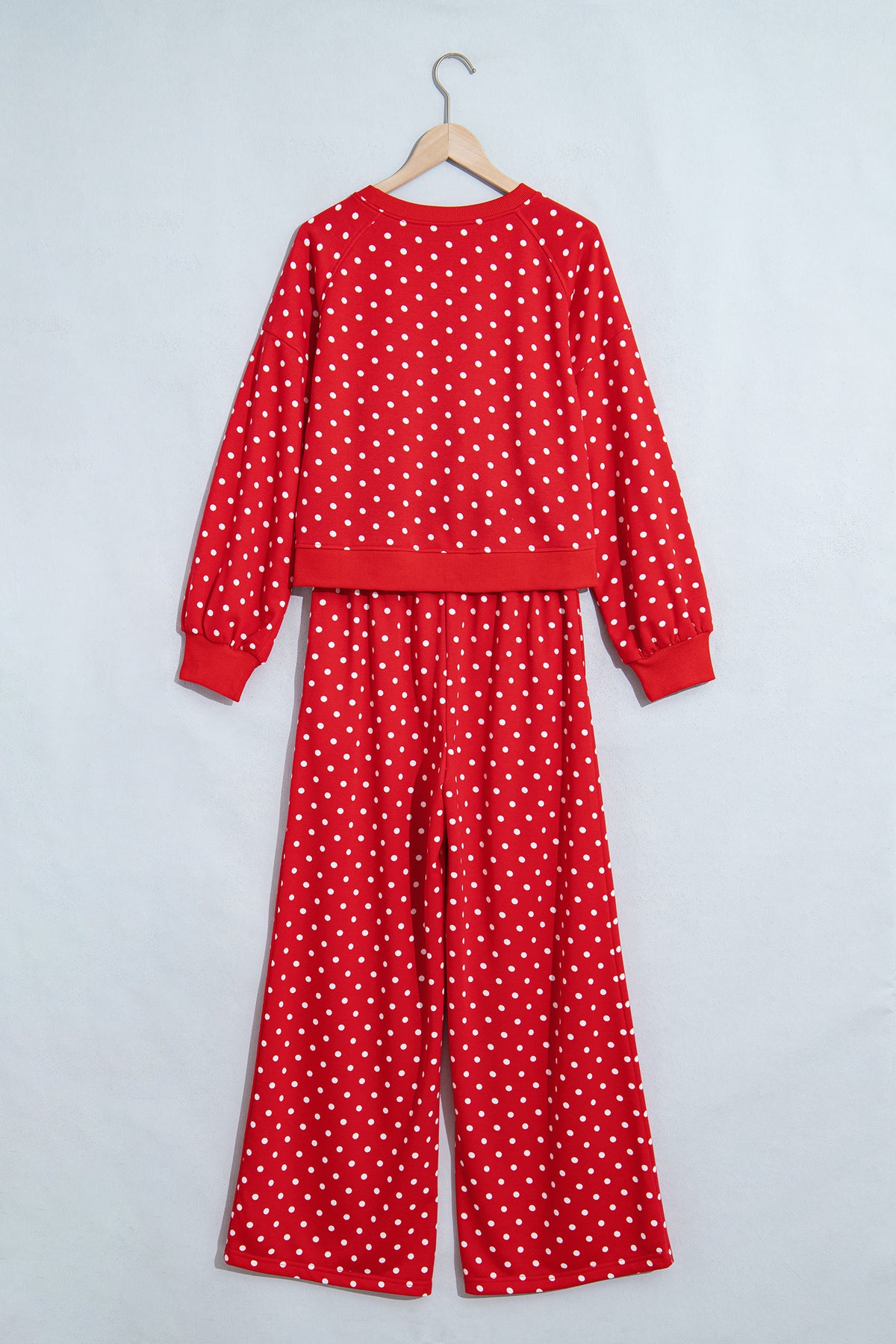 Brown Polka Dot Drawstring Wide Leg Long Sleeve Top Pant Set-Two Piece Sets/Pant Sets-[Adult]-[Female]-2022 Online Blue Zone Planet