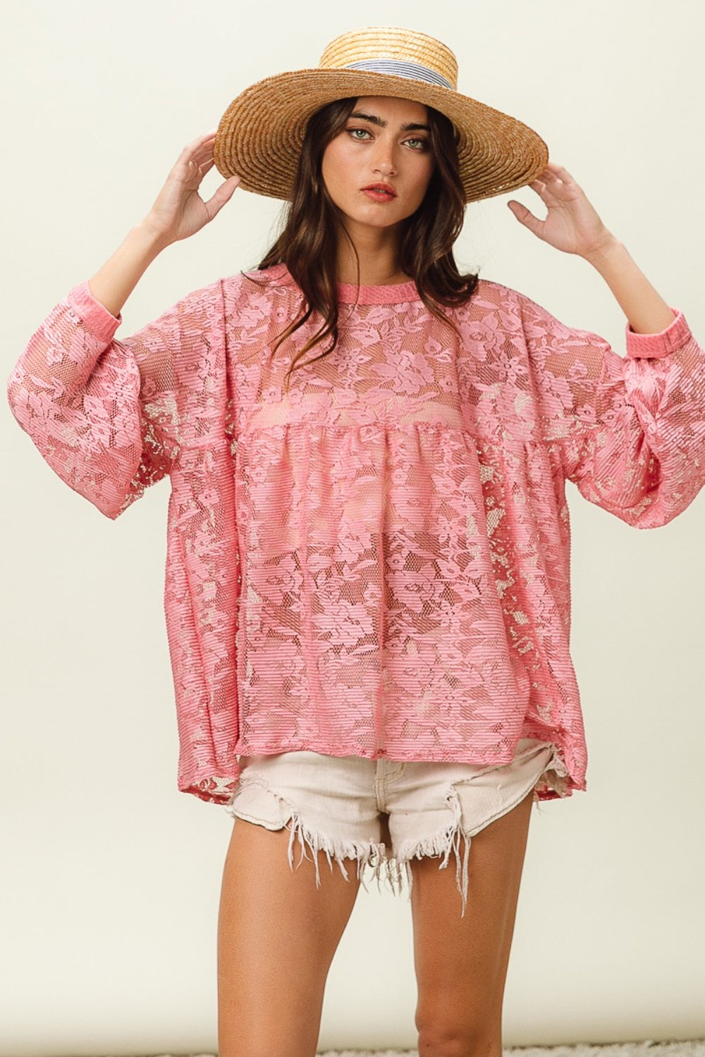 BiBi Floral Lace Long Sleeve Top-TOPS / DRESSES-[Adult]-[Female]-2022 Online Blue Zone Planet