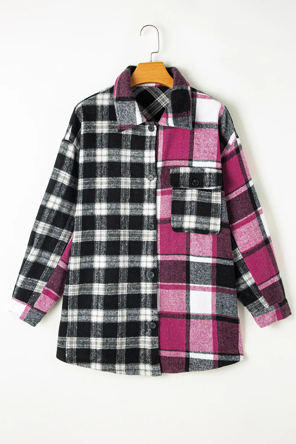 Pocketed Plaid Collared Neck Long Sleeve Shacket-TOPS / DRESSES-[Adult]-[Female]-2022 Online Blue Zone Planet