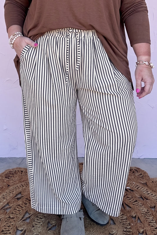 Black Stripe Plus Size Tie Waist Loose Pants-Plus Size/Plus Size Bottoms-[Adult]-[Female]-Black Stripe-1X-2022 Online Blue Zone Planet