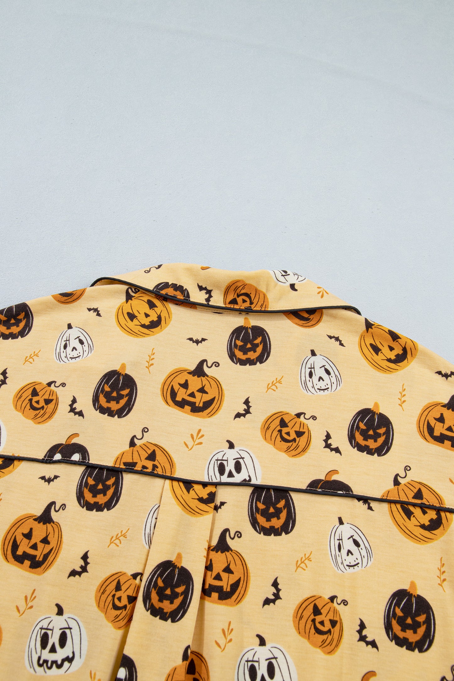 Orange Long Sleeve Ruffle Pumpkin Face Print Two Piece Lounge Set-Loungewear & Sleepwear/Loungewear-[Adult]-[Female]-2022 Online Blue Zone Planet