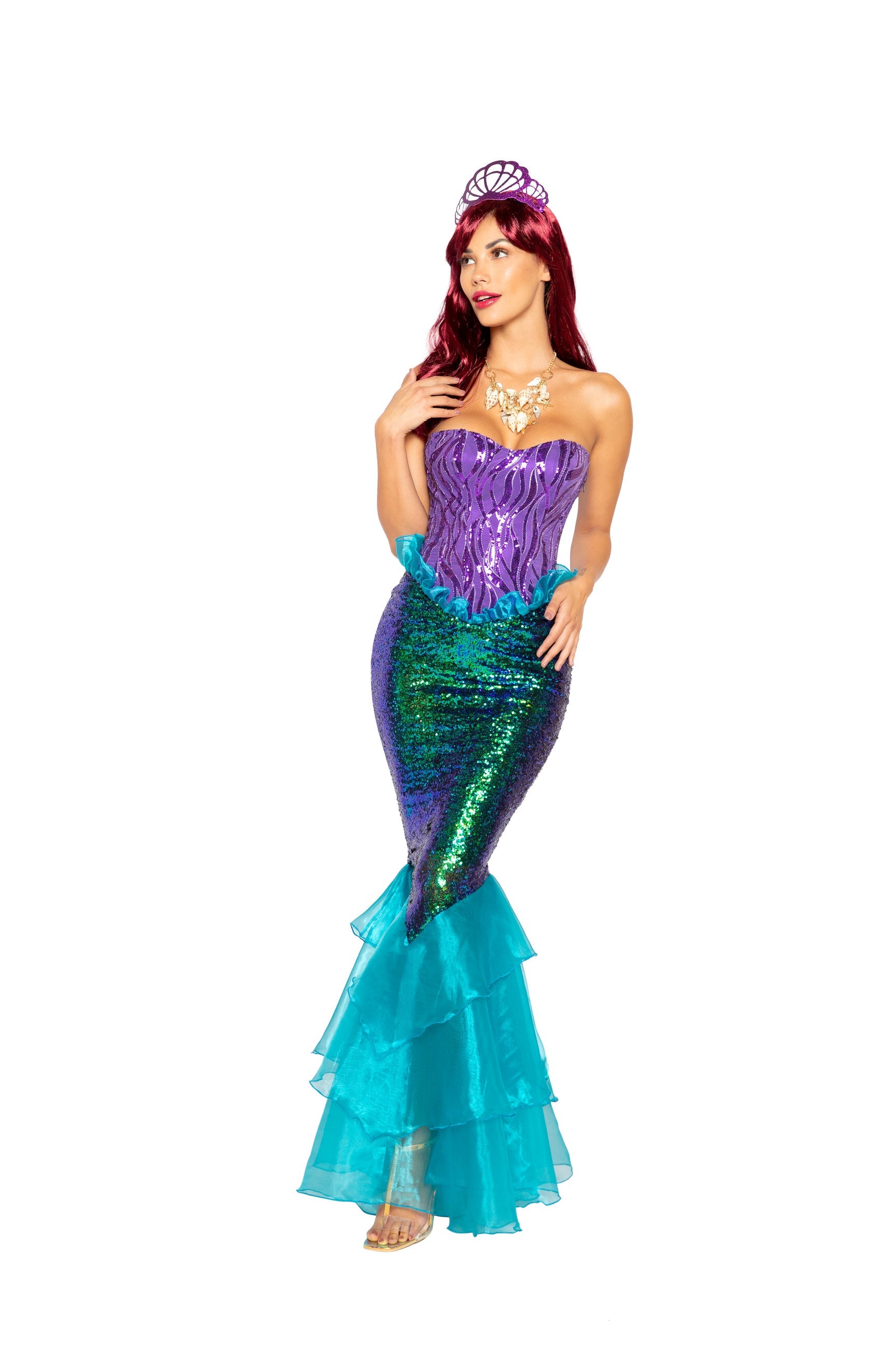 3 Piece Majestic Mermaid Custume-TOPS / DRESSES-[Adult]-[Female]-Purple/Aqua-S-2022 Online Blue Zone Planet