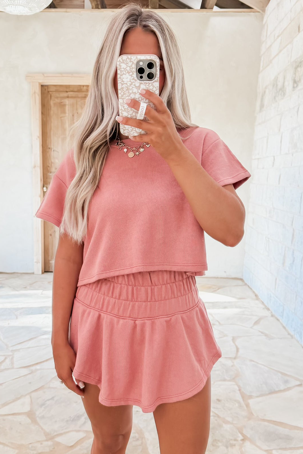 Blossom 2pcs Cropped Tee and Ruffle High Waist Skort Set-Two Piece Sets/Short Sets-[Adult]-[Female]-2022 Online Blue Zone Planet