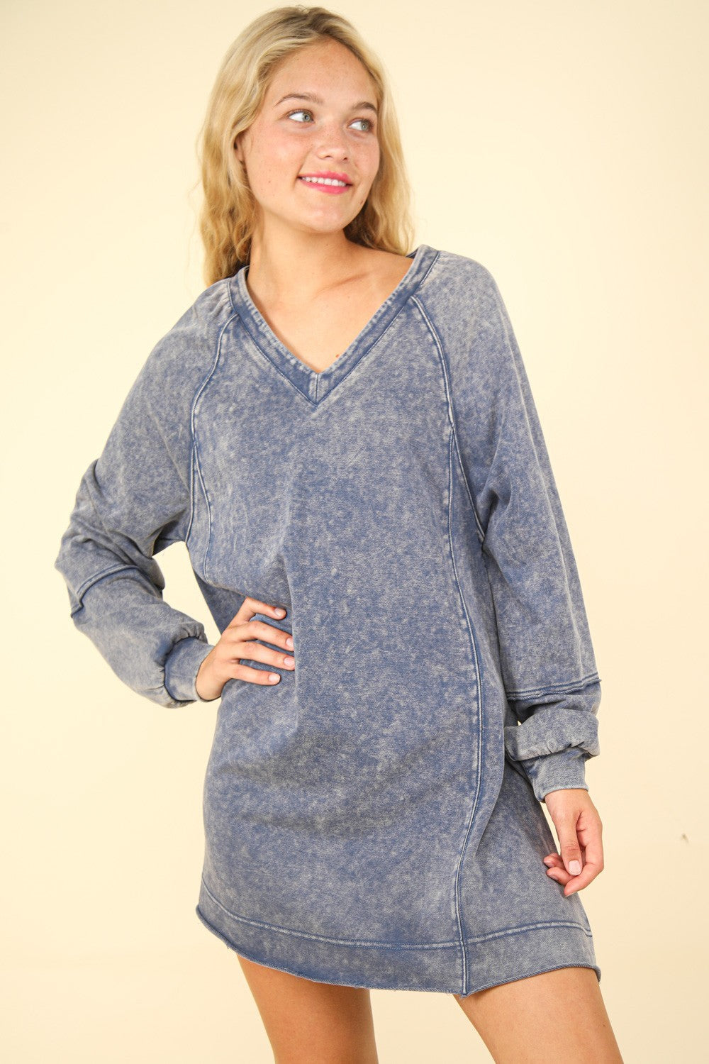 VERY J Mineral Washed Oversized A-Line Mini Dress-TOPS / DRESSES-[Adult]-[Female]-2022 Online Blue Zone Planet