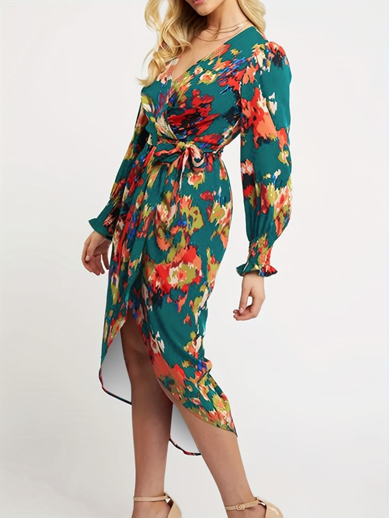 Laura's Elegant Round Neck Abstract Print Midi Dress-TOPS / DRESSES-[Adult]-[Female]-Mixed Color-L-2022 Online Blue Zone Planet