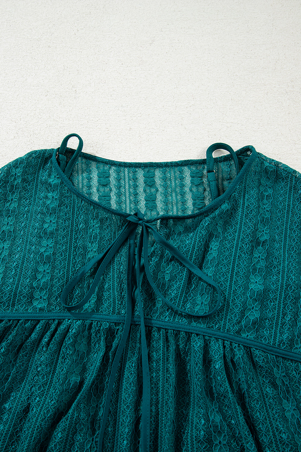 Evergreen Sheer Lace Balloon Sleeve Babydoll Blouse-Tops/Blouses & Shirts-[Adult]-[Female]-2022 Online Blue Zone Planet