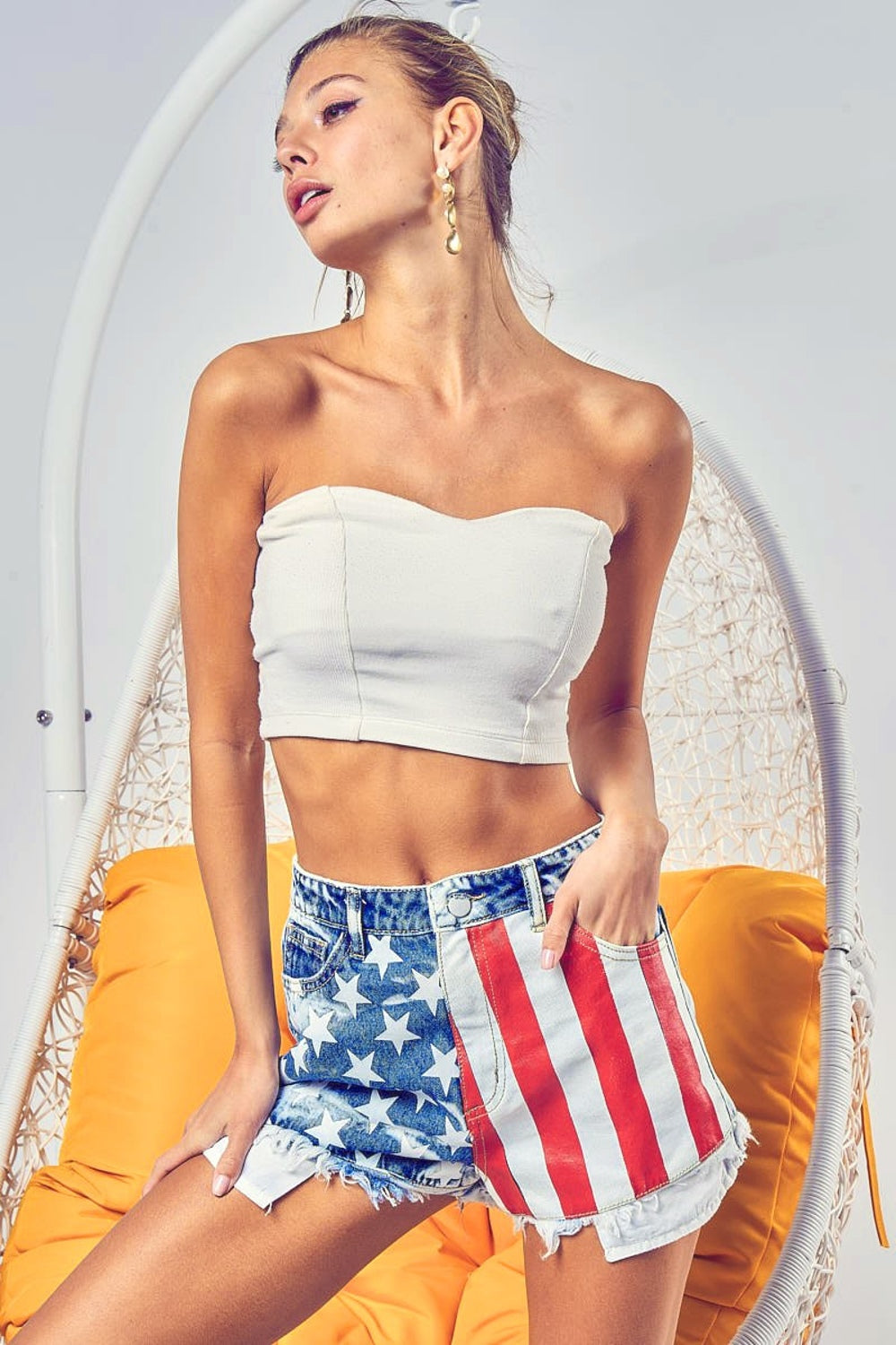 BiBi US Flag Theme Bleached Denim Shorts-TOPS / DRESSES-[Adult]-[Female]-2022 Online Blue Zone Planet