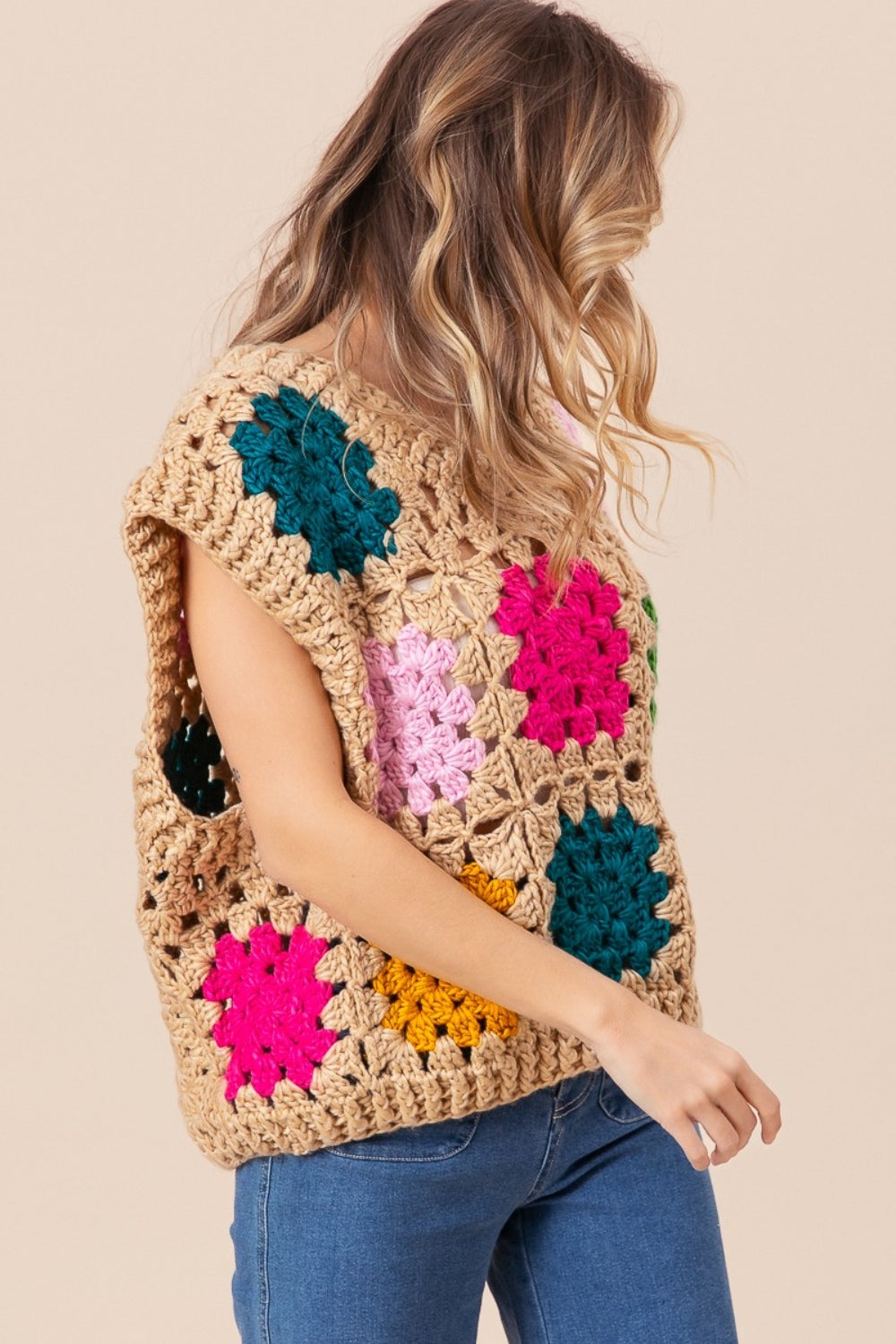 BiBi Granny Square Openwork Sweater Vest-TOPS / DRESSES-[Adult]-[Female]-2022 Online Blue Zone Planet