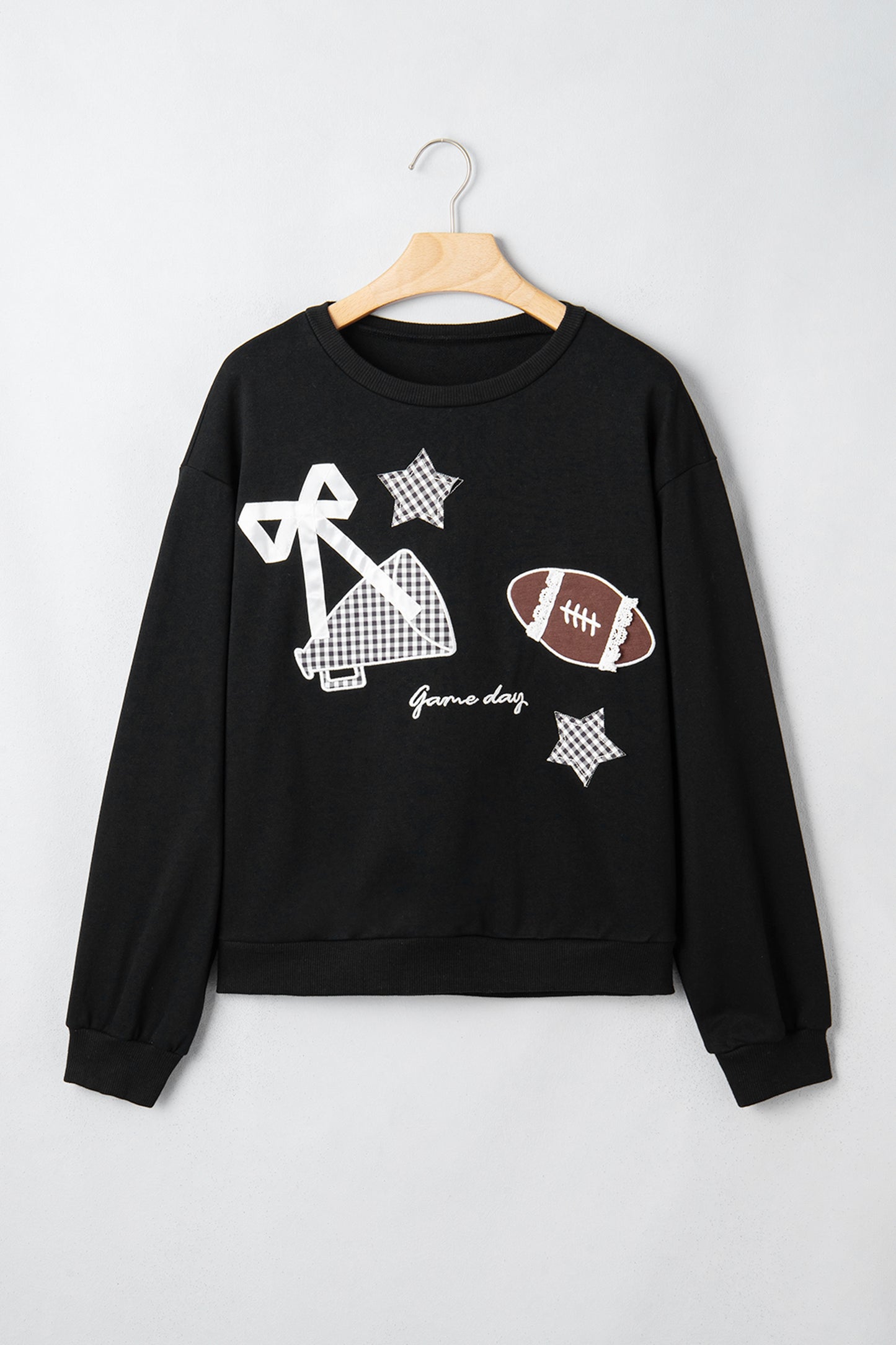 Racing Red Gingham Patch Embroidered Rugby Game Day Stars Sweatshirt-Tops/Sweatshirts & Hoodies-[Adult]-[Female]-2022 Online Blue Zone Planet