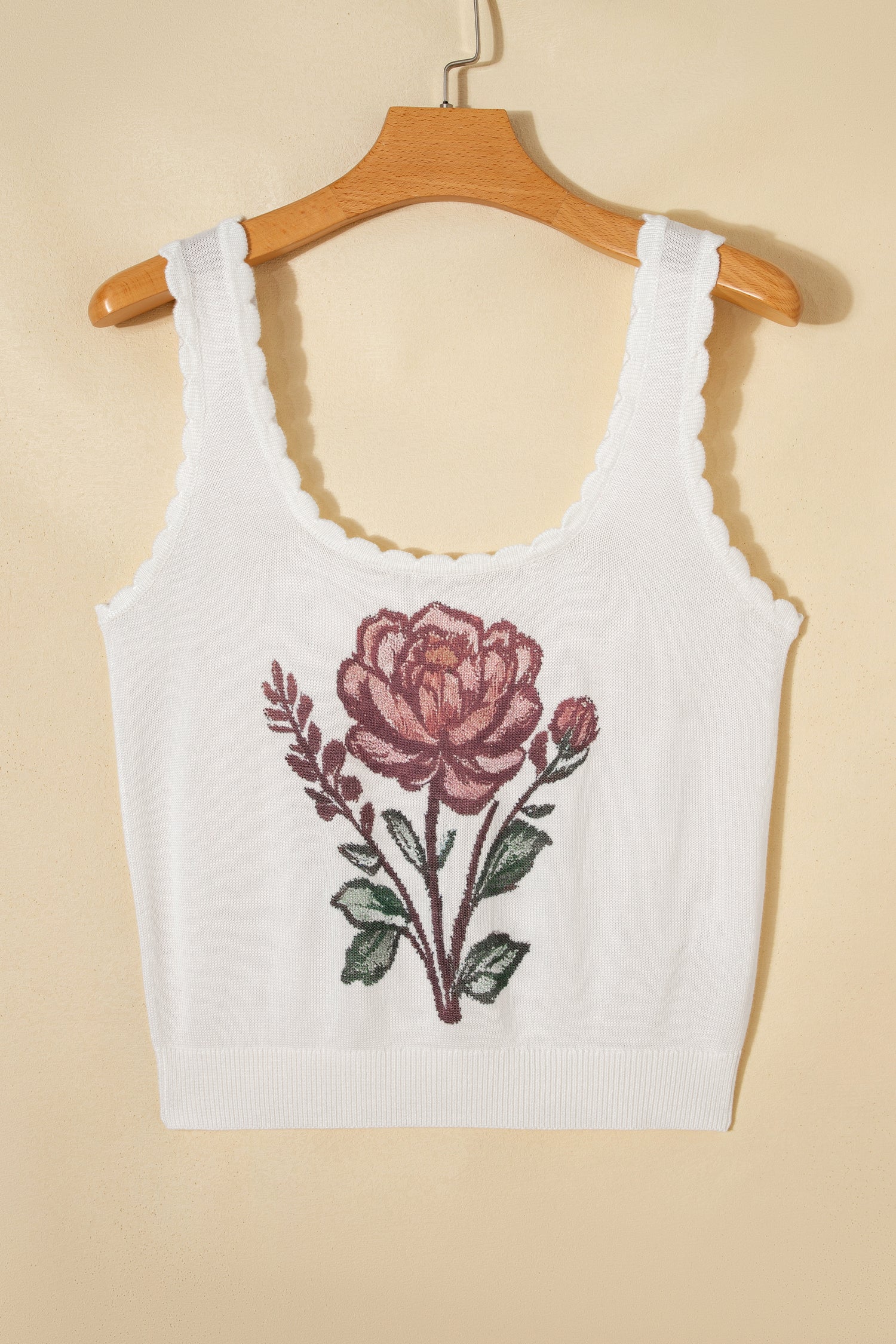 White Retro Floral Print Scalloped Square Neck Knit Sweater Vest-TOPS / DRESSES-[Adult]-[Female]-2022 Online Blue Zone Planet