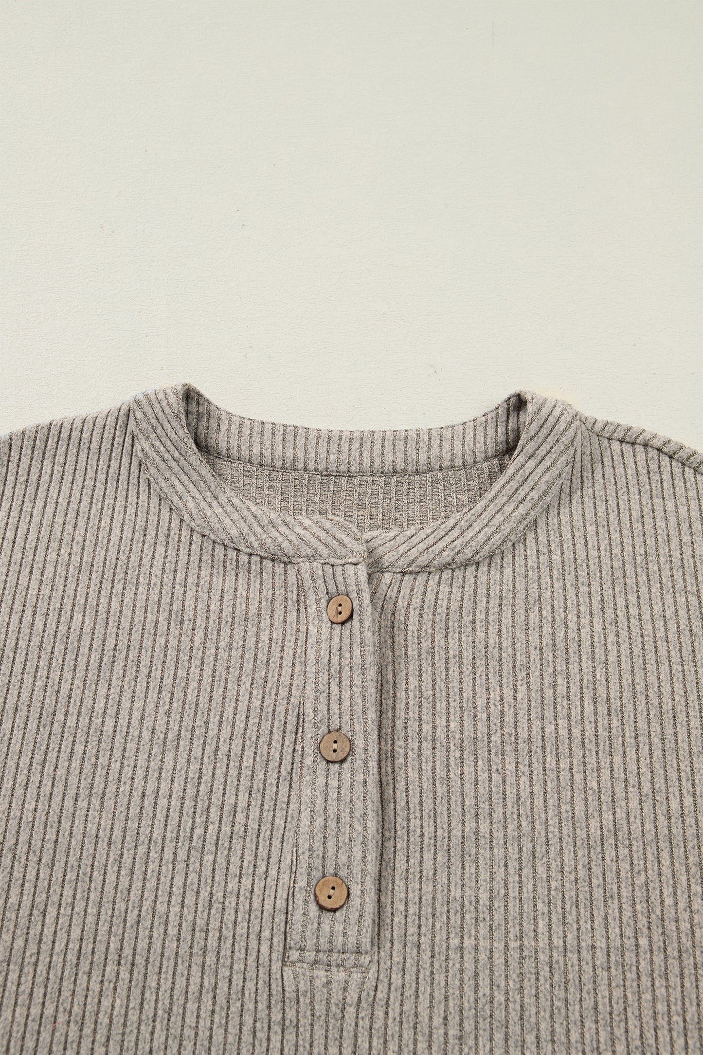 Simply Taupe Plus Size Ribbed Knit Kangaroo Pocket Henley Long Sleeve Top-Plus Size/Plus Size Tops/Plus Size Long Sleeve Tops-[Adult]-[Female]-2022 Online Blue Zone Planet