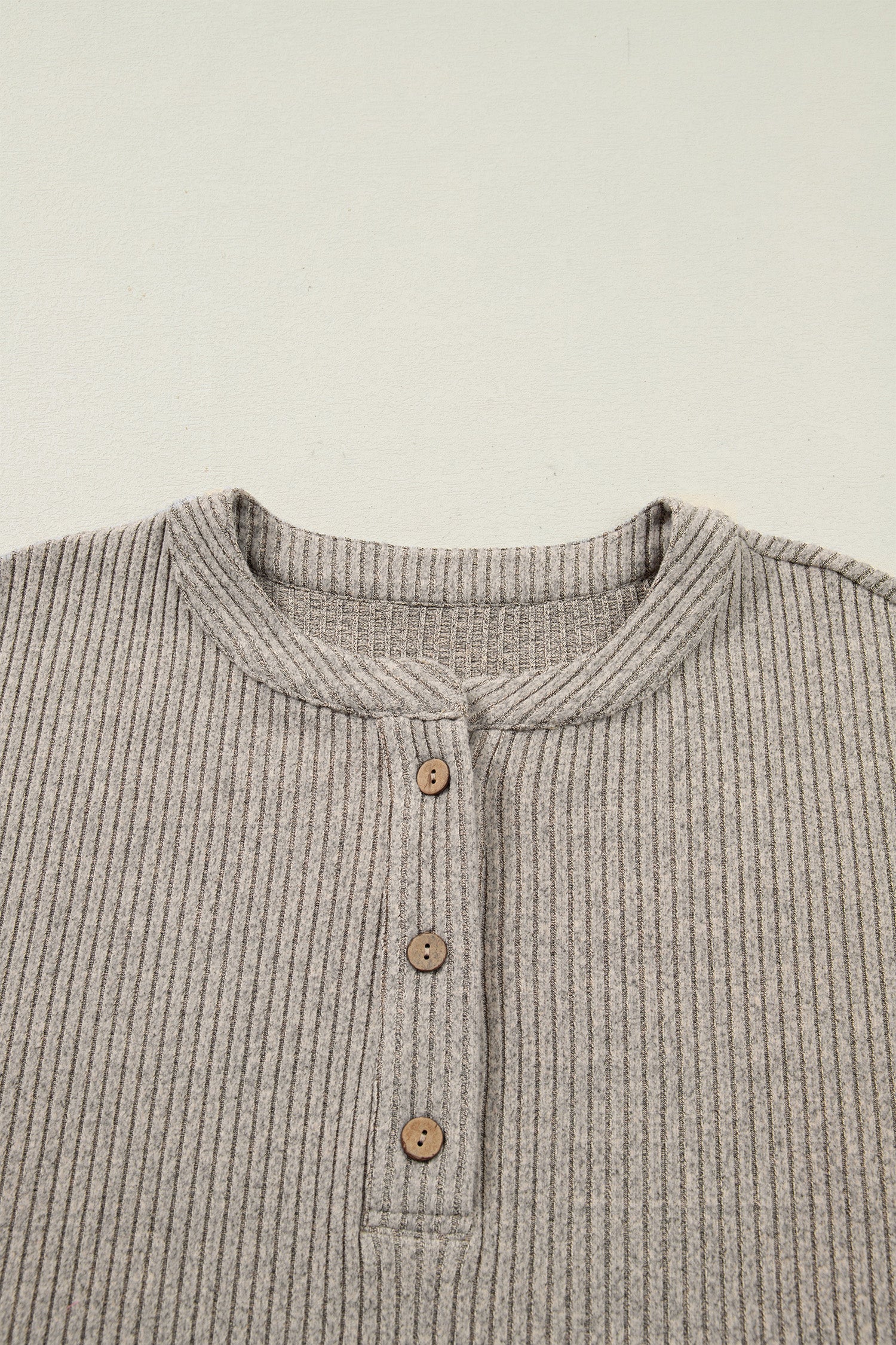 Simply Taupe Plus Size Ribbed Knit Kangaroo Pocket Henley Long Sleeve Top-Plus Size/Plus Size Tops/Plus Size Long Sleeve Tops-[Adult]-[Female]-2022 Online Blue Zone Planet