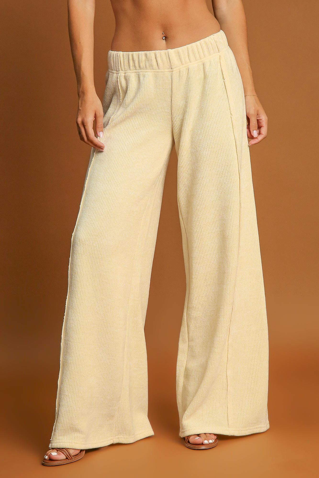 Blue Zone Planet | Umgee Elastic Waist Wide Leg Pants-BOTTOM SIZES SMALL MEDIUM LARGE-[Adult]-[Female]-Cream-S-2022 Online Blue Zone Planet