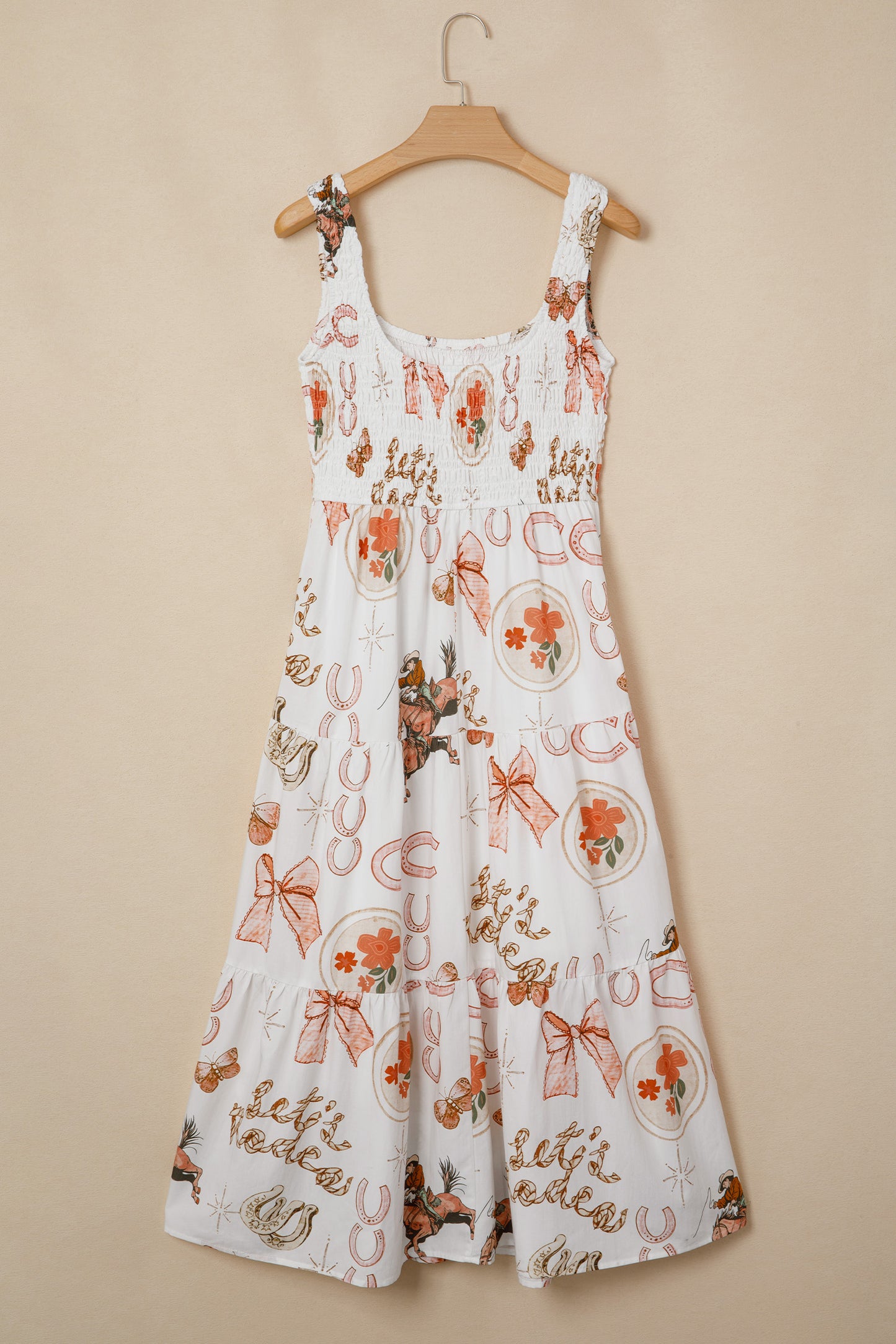 White Western Horseshoe Print U-Neck Sleeveless Midi Dress-TOPS / DRESSES-[Adult]-[Female]-2022 Online Blue Zone Planet