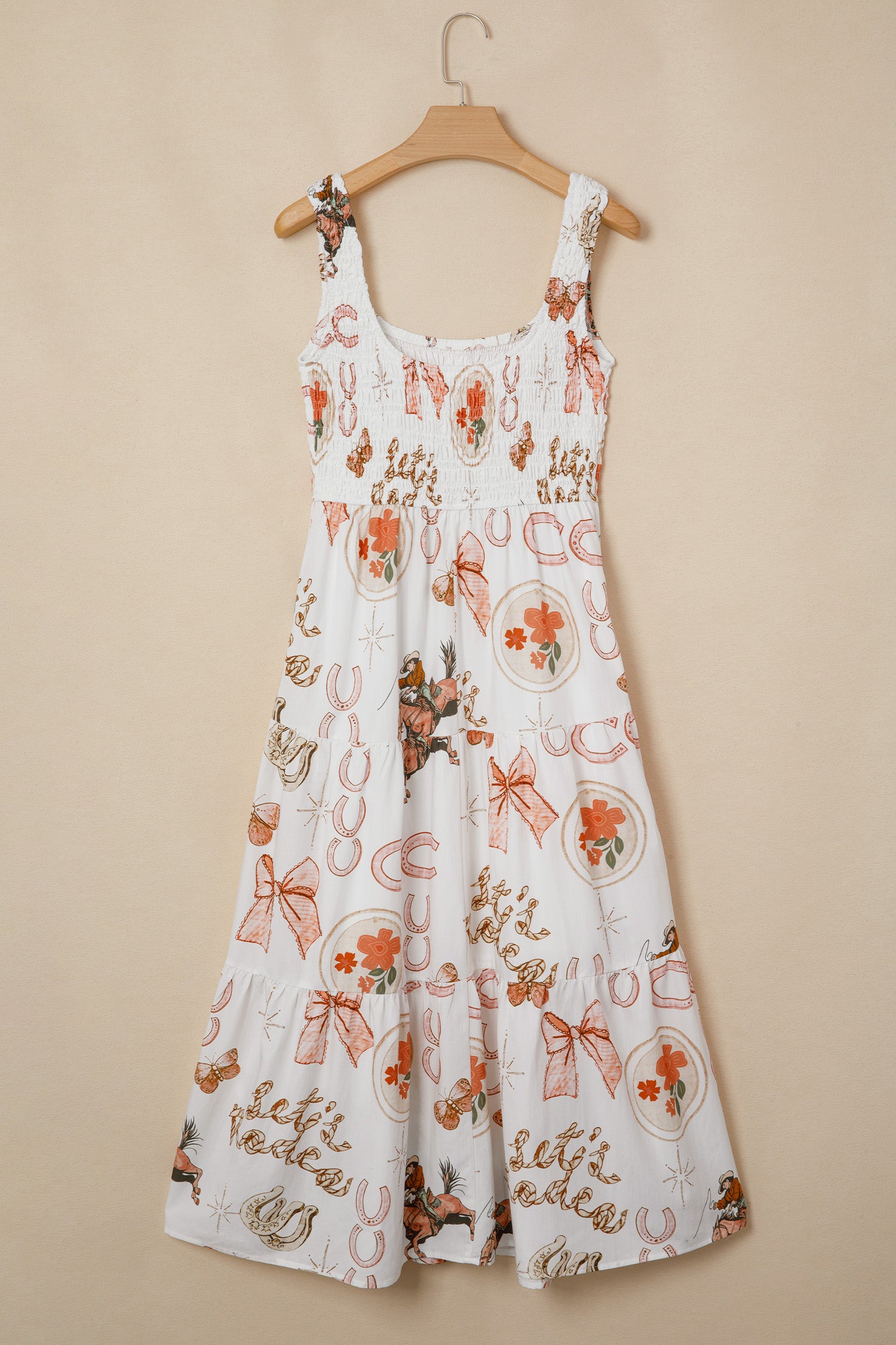 White Western Horseshoe Print U-Neck Sleeveless Midi Dress-TOPS / DRESSES-[Adult]-[Female]-2022 Online Blue Zone Planet
